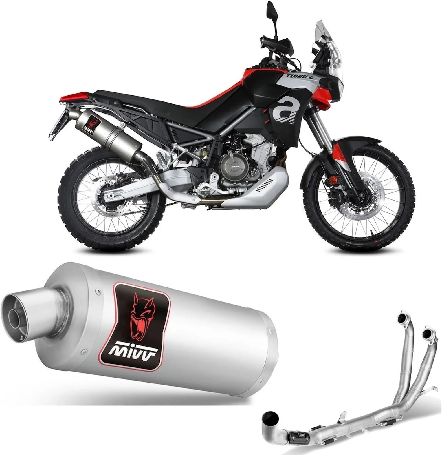 Komplette Auspuffanlage Ohne Katalysator Und Mit Geräuschzulassung Dakar Edelstahl - Mivv Kompatibel Mit Aprilia Tuareg 660 (2022-2024)