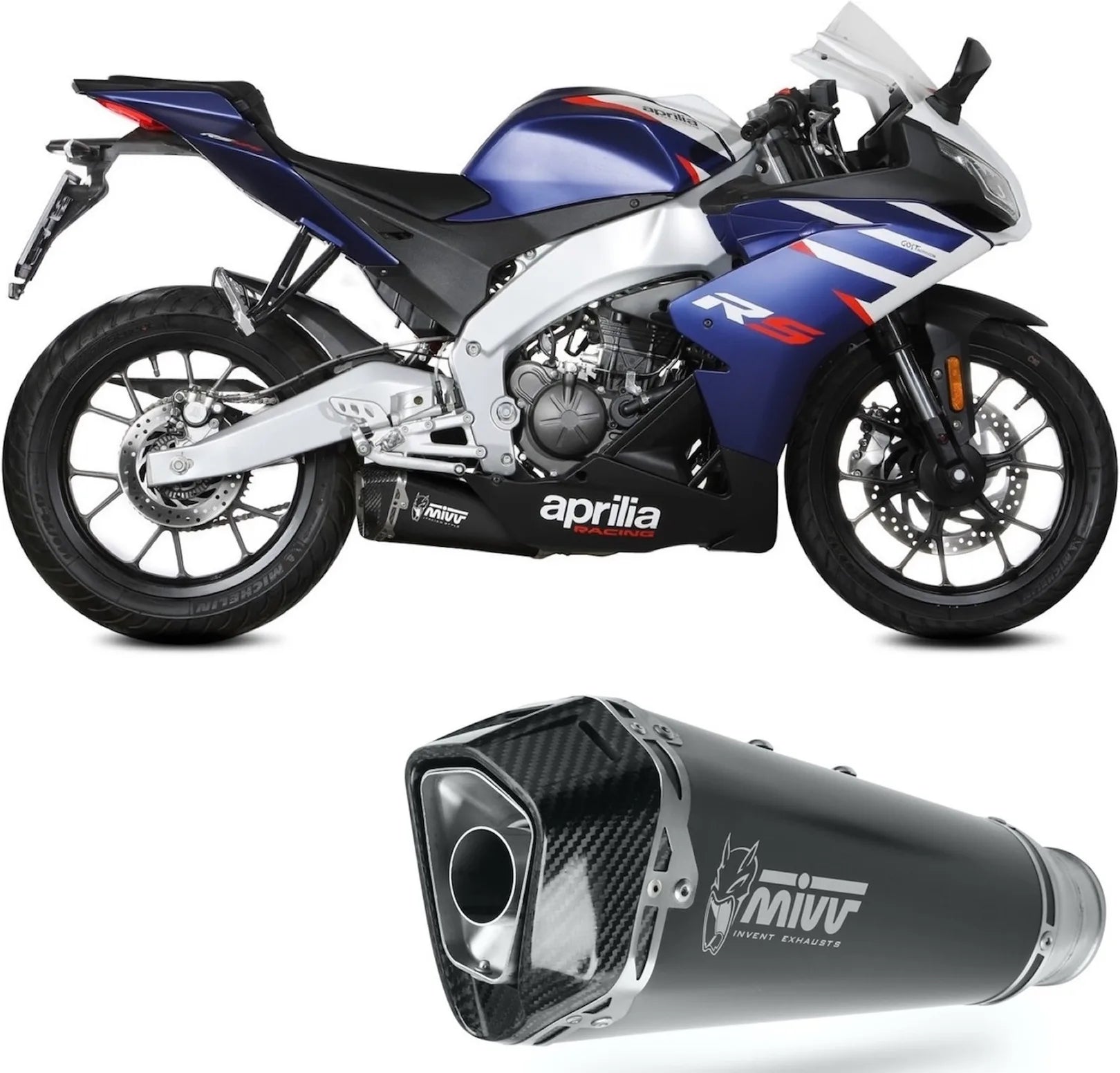 Komplette Abgasanlage Mit Katalysator Und Geräuschzulassung Delta Race Stahl Schwarz Carbon - Mivv Kompatibel Mit Aprilia Rs 125 (2021-2024)