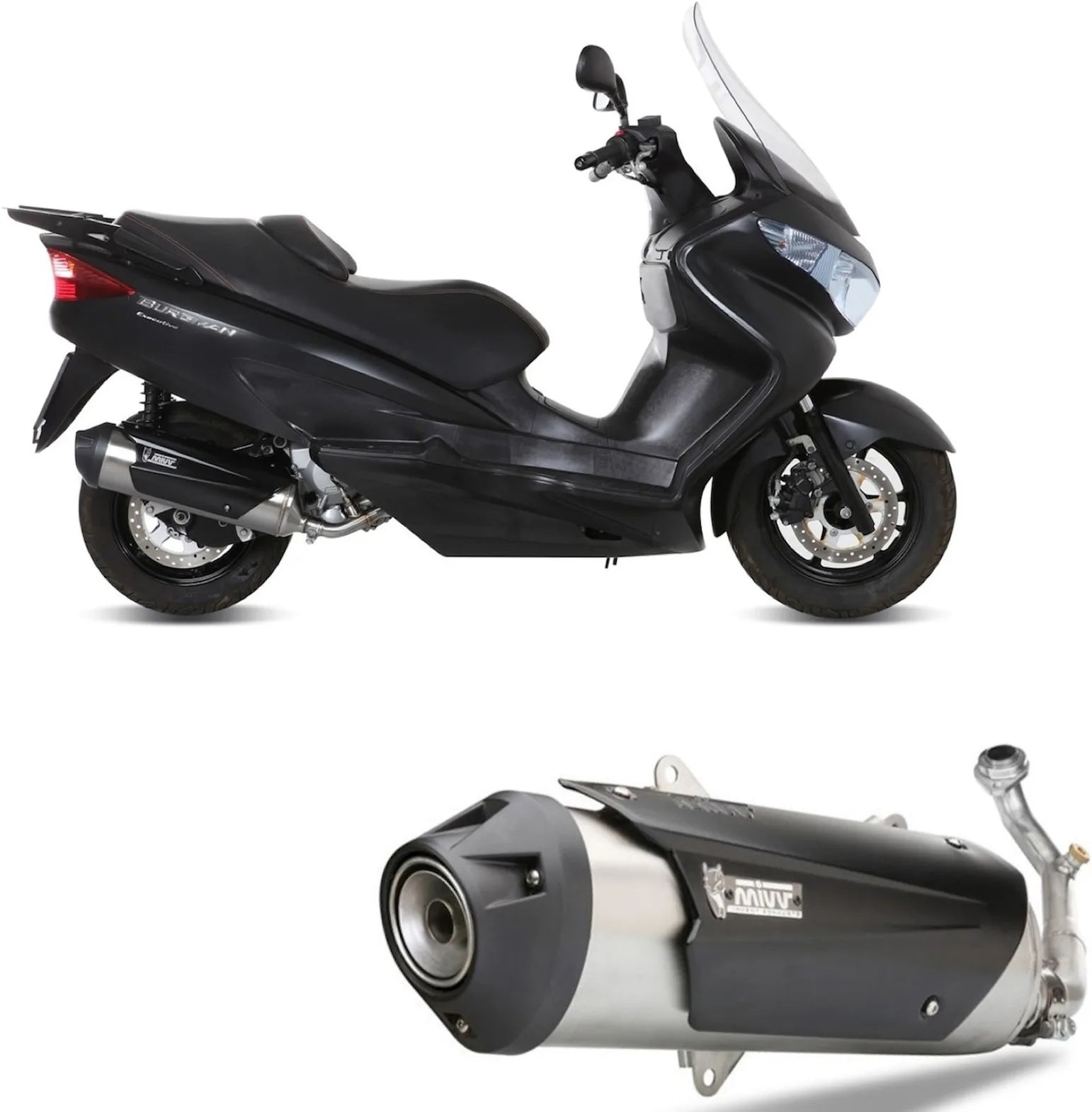 Komplette Abgasanlage Mit Katalysator Und Geräuschzulassung Urban Edelstahl - Mivv Kompatibel Mit Suzuki Uh 200 Burgman (2007-2015)