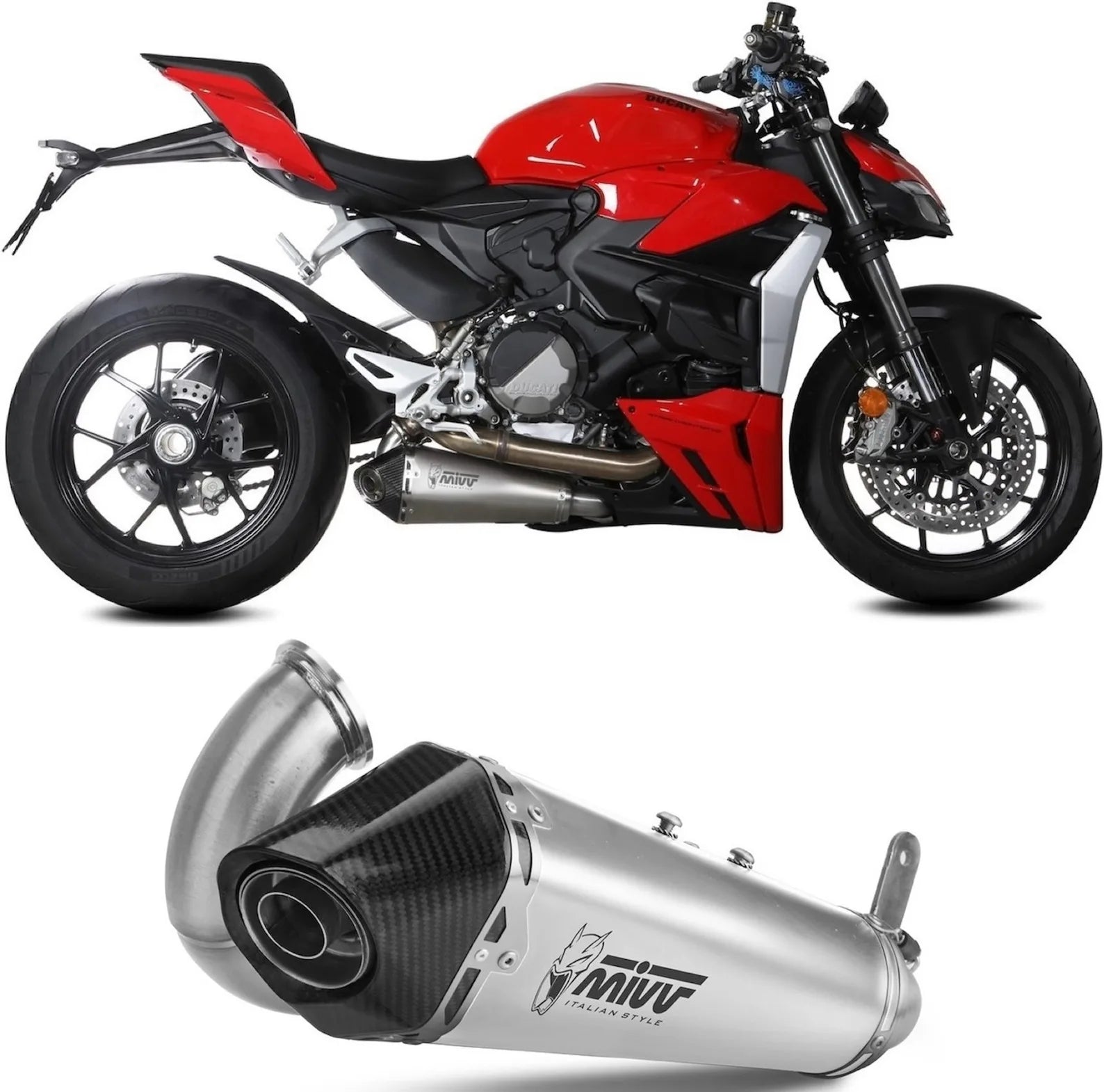 Katalysiertes Auspuffendstück Mit Geräuschzulassung Delta Race Edelstahl Carbon - Mivv Kompatibel Mit Ducati Streetfighter V2 (2022-2024)