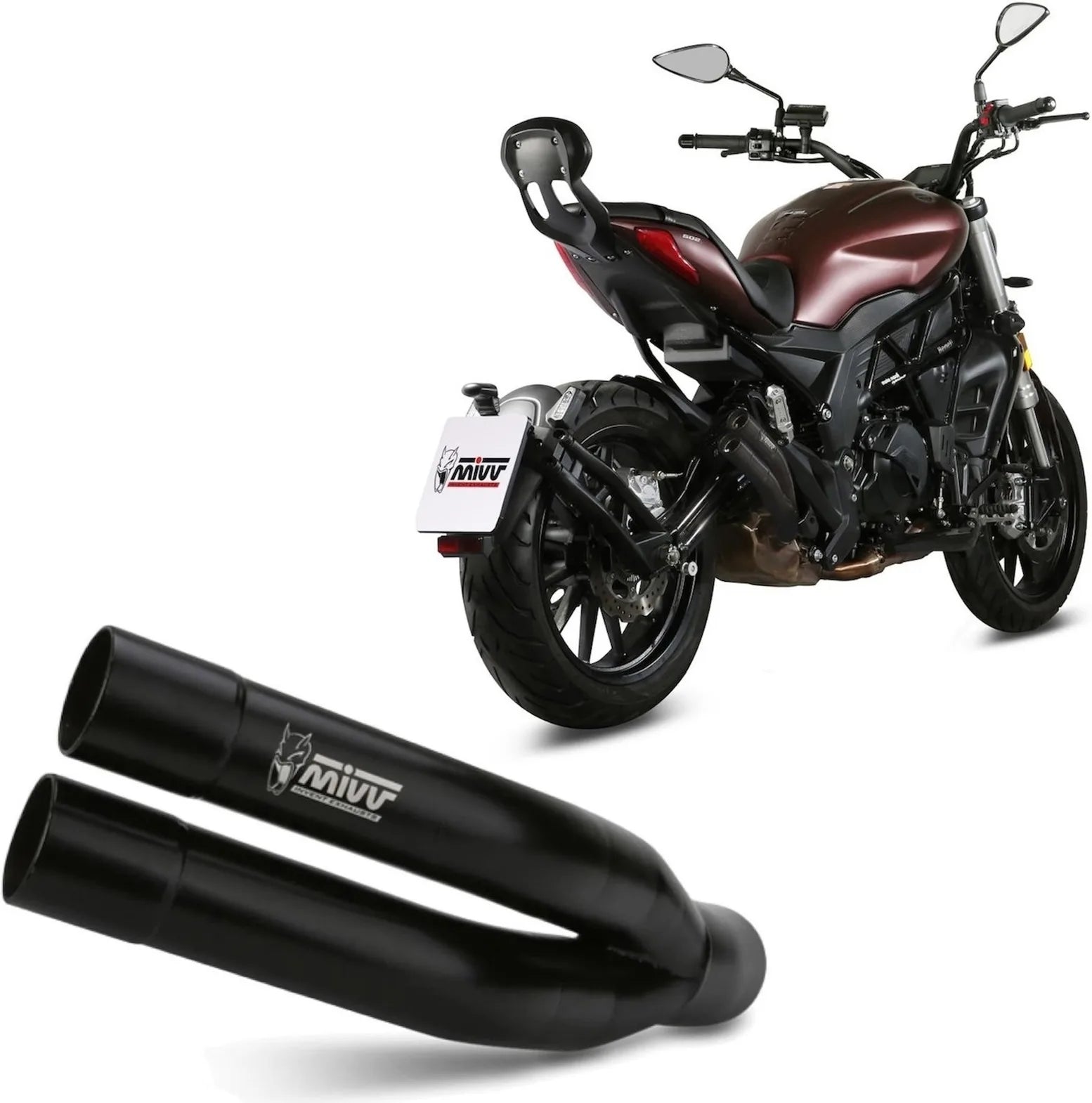 Auspuffendstück Mit Geräuschzulassung Double Gun Stahl Schwarz - Mivv Kompatibel Mit Benelli 502 C (2019-2024)