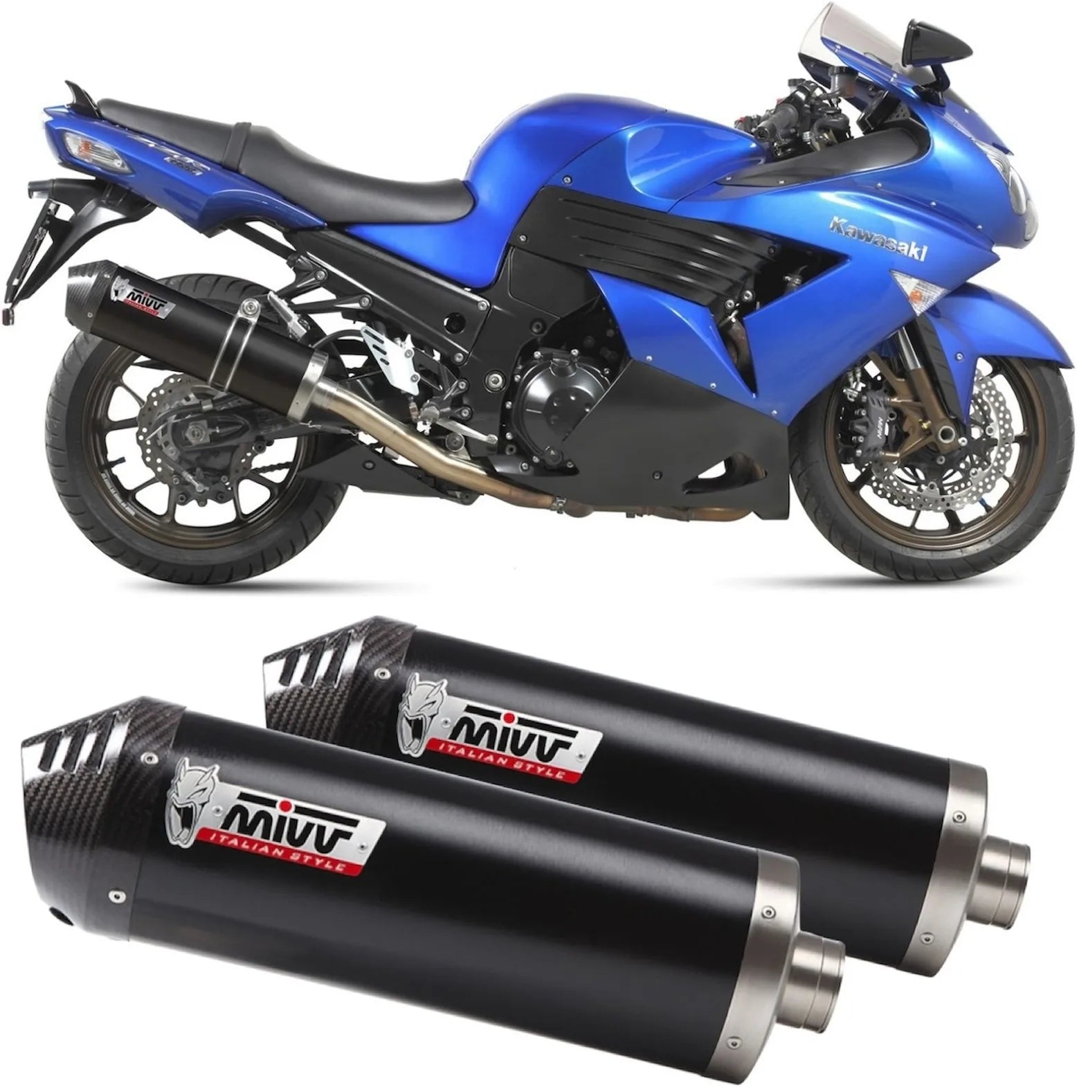 Auspuffendstück Mit Geräuschzulassung Oval Stahl Schwarz Carbon - Mivv Kompatibel Mit Kawasaki Zzr 1400 (2008-2011)