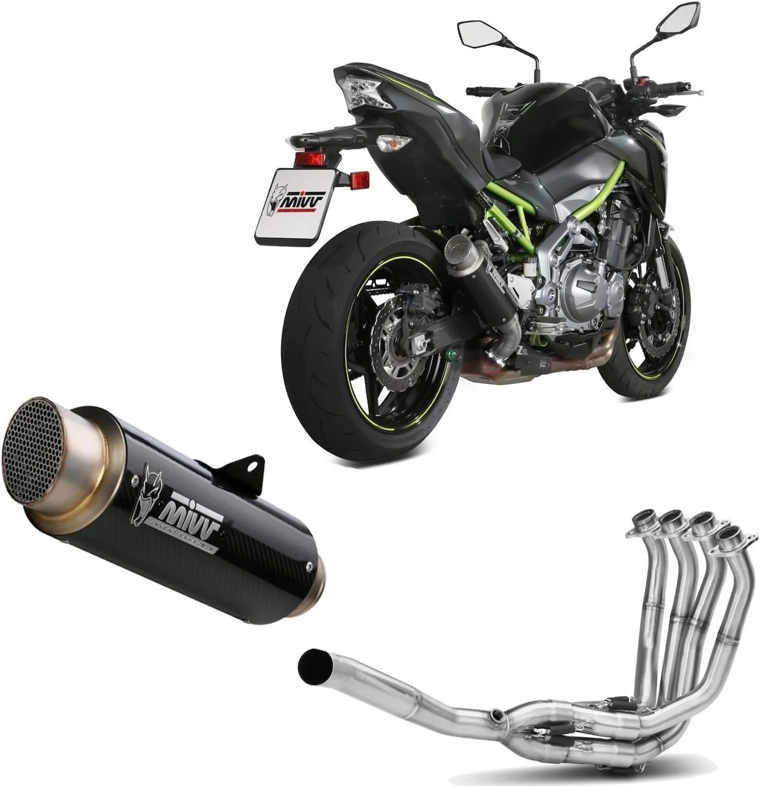Komplette Auspuffanlage Ohne Katalysator Und Mit Geräuschzulassung Gppro Carbon - Mivv Kompatibel Mit Kawasaki Z 900 (2017-2024)