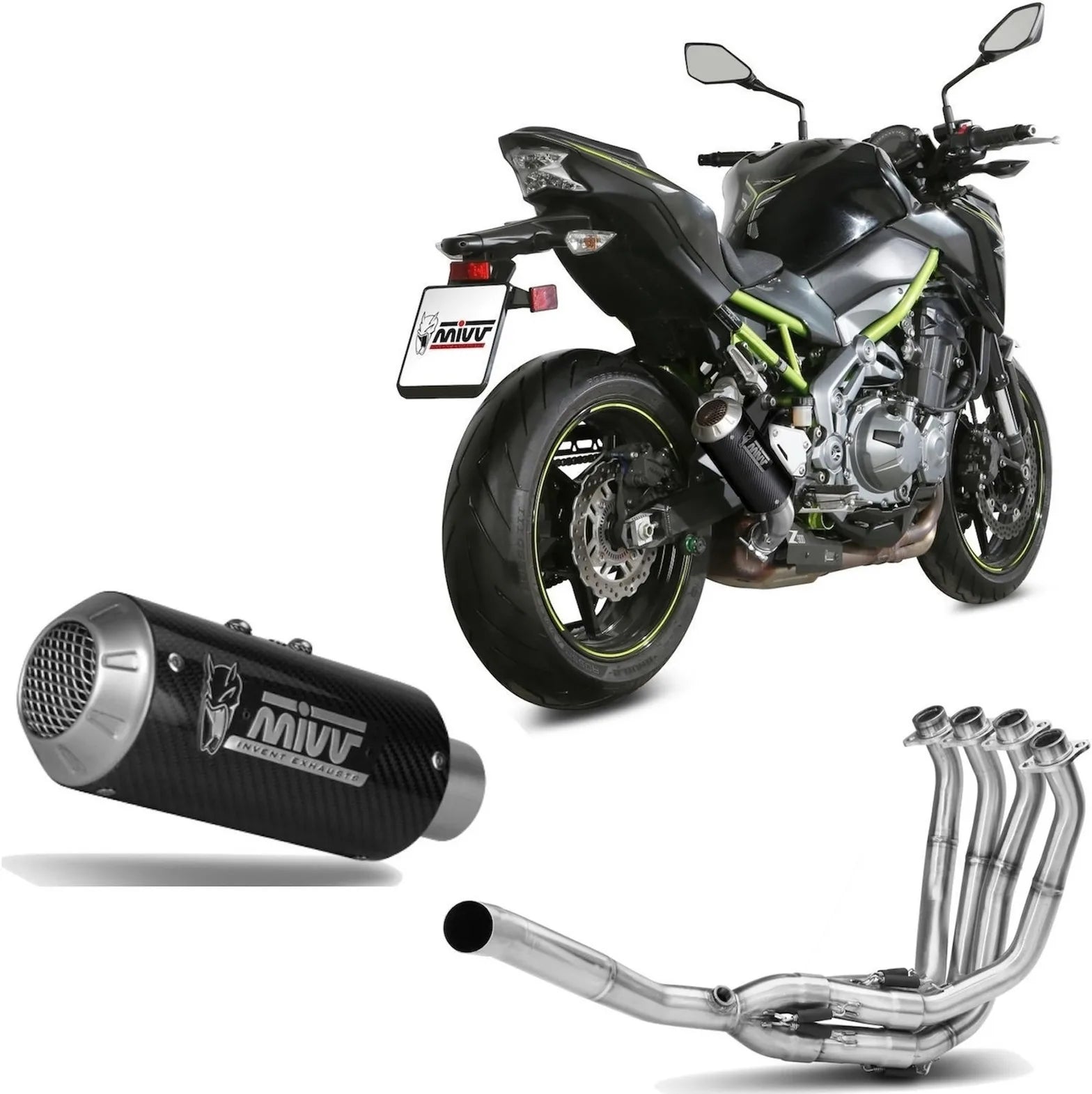Komplette Auspuffanlage Ohne Katalysator Und Mit Geräuschzulassung Mk3 Carbon - Mivv Kompatibel Mit Kawasaki Z 900 (2017-2019)
