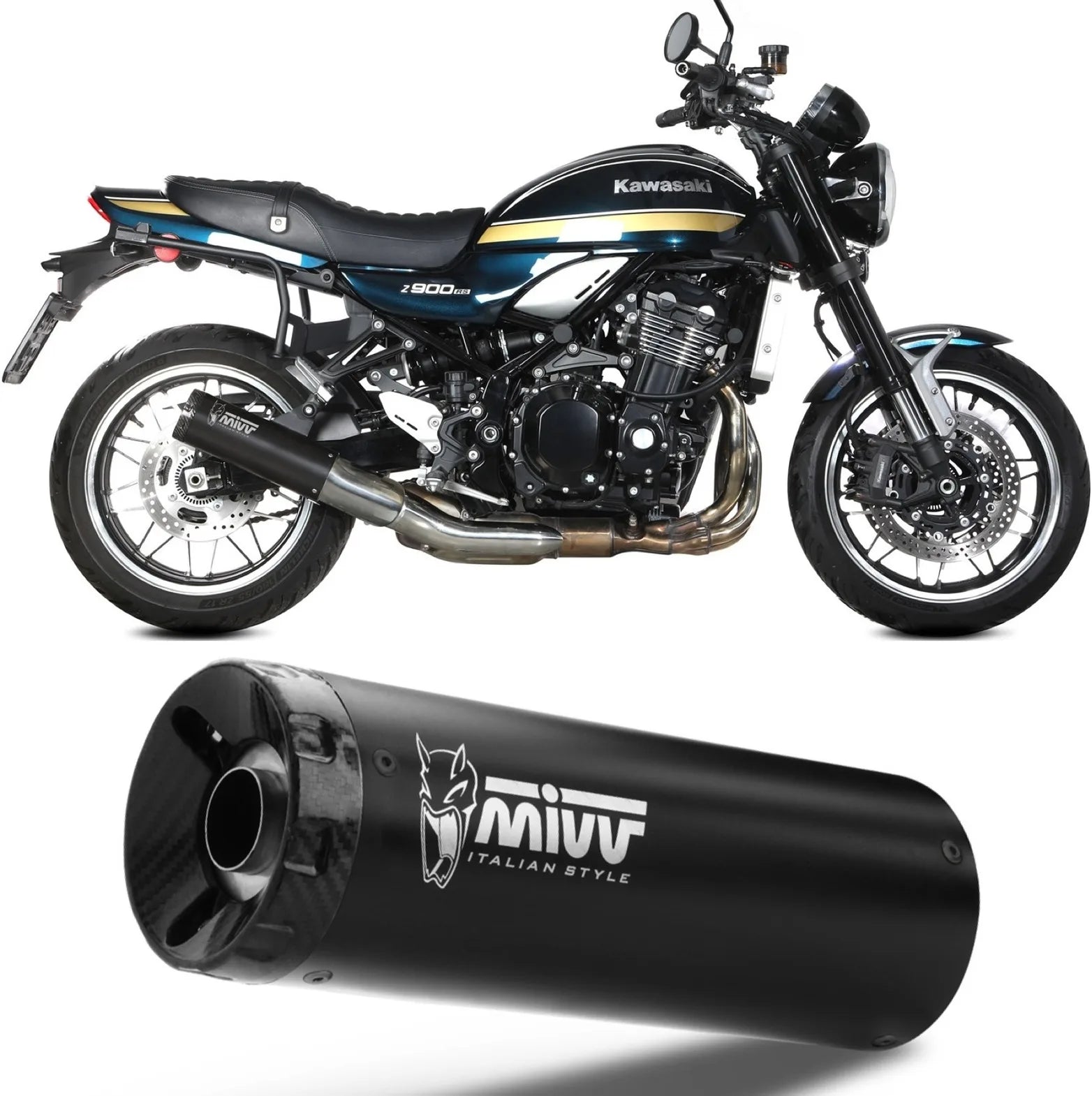 Auspuffendstück Mit Geräuschzulassung Hr-1 Stahl Schwarz Carbon - Mivv Kompatibel Mit Kawasaki Z 900 Rs (2018-2024)