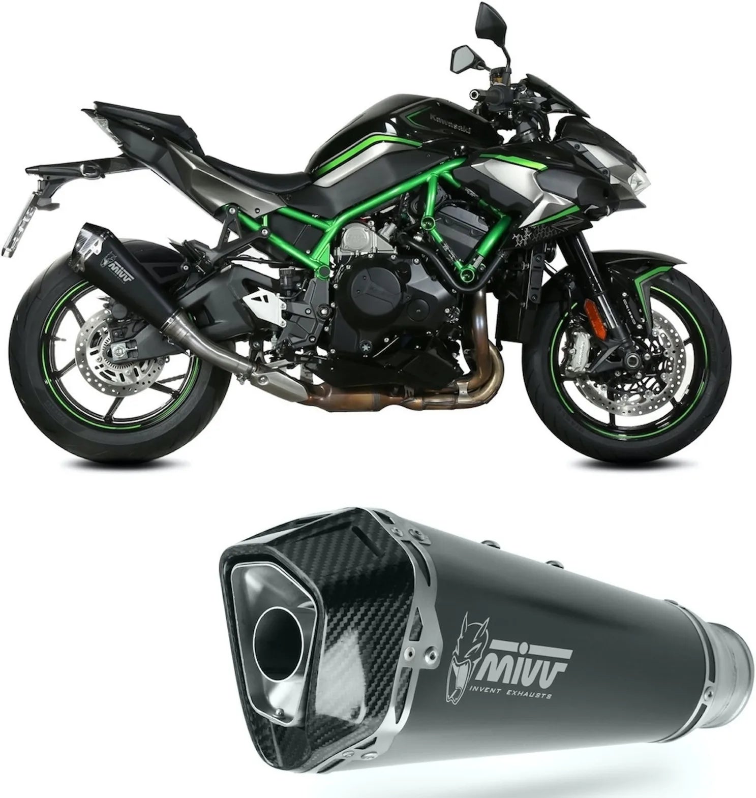 Katalysiertes Auspuffendstück Mit Geräuschzulassung Delta Race Stahl Schwarz Carbon - Mivv Kompatibel Mit Kawasaki Z H2 1000 (2020-2024)