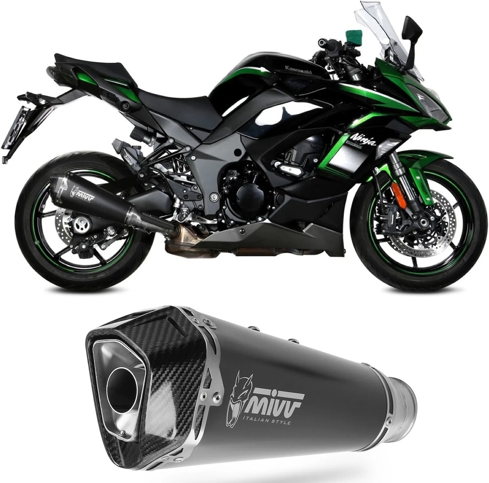 Auspuffendstück Mit Geräuschzulassung Delta Race Stahl Schwarz Carbon - Mivv Kompatibel Mit Kawasaki Ninja 1000 Tourer (2020-2024)