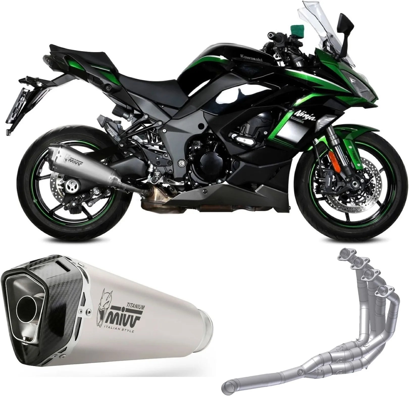 Komplette Auspuffanlage Ohne Katalysator Und Mit Geräuschzulassung Delta Race Edelstahl Carbon - Mivv Kompatibel Mit Kawasaki Ninja 1000 Sx (2020-2024)