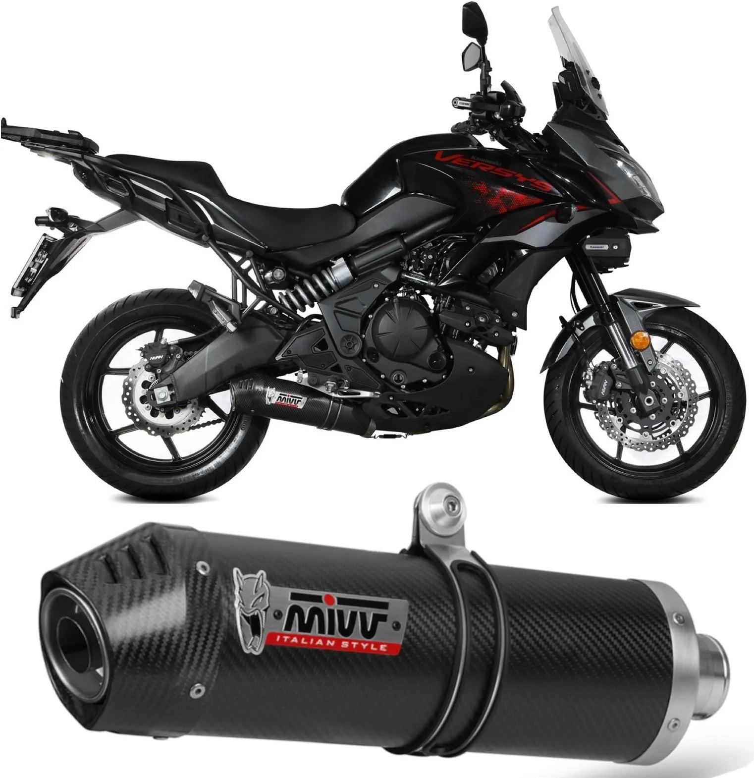 Komplette Abgasanlage Mit Katalysator Und Geräuschzulassung Oval Carbon Carbon - Mivv Kompatibel Mit Kawasaki Versys 650 (2021-2023)