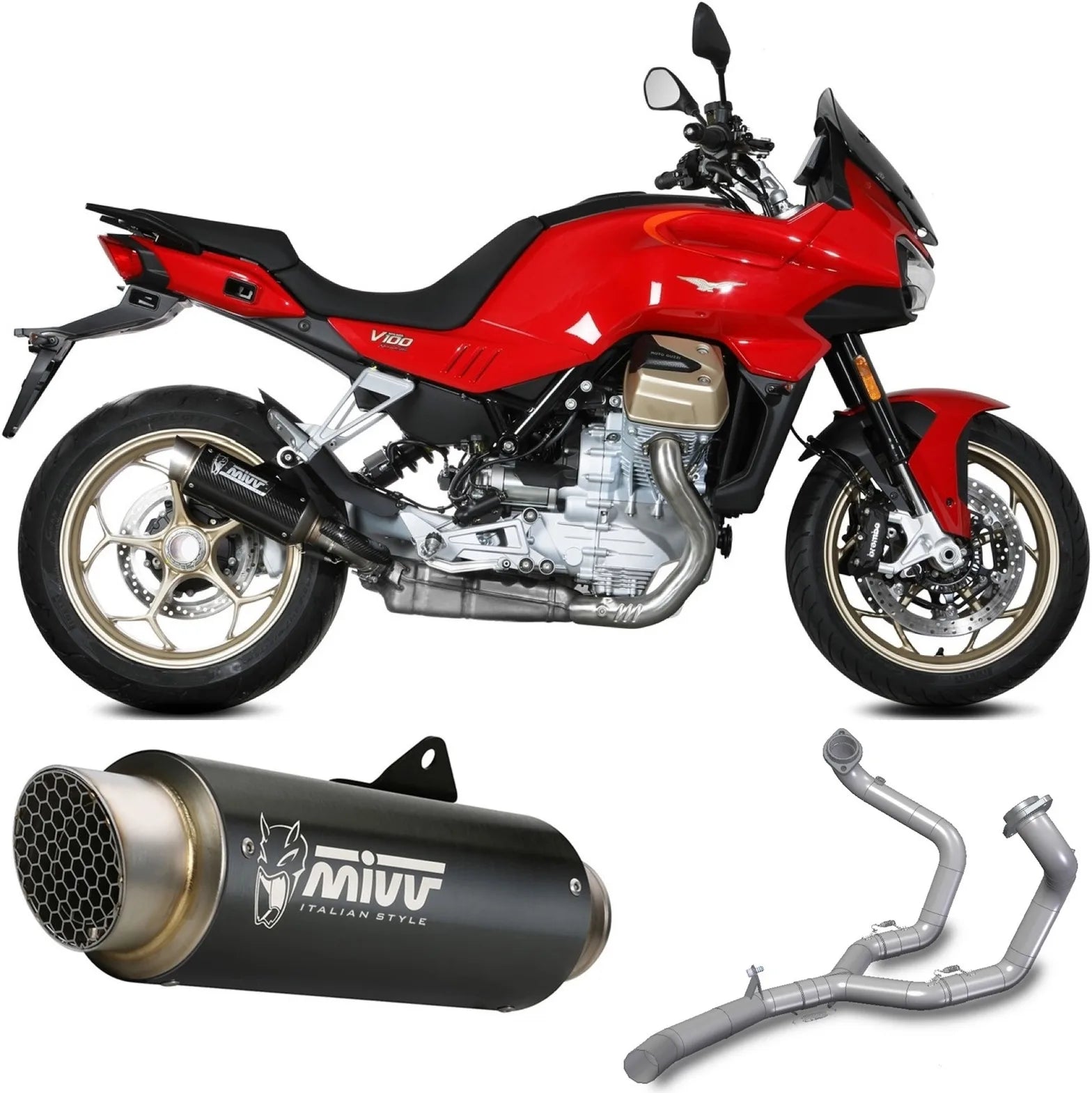 Komplette Auspuffanlage Ohne Katalysator Und Mit Geräuschzulassung Gppro Carbon - Mivv Kompatibel Mit Moto Guzzi V 100 Mandello 1000 (2022-2024)