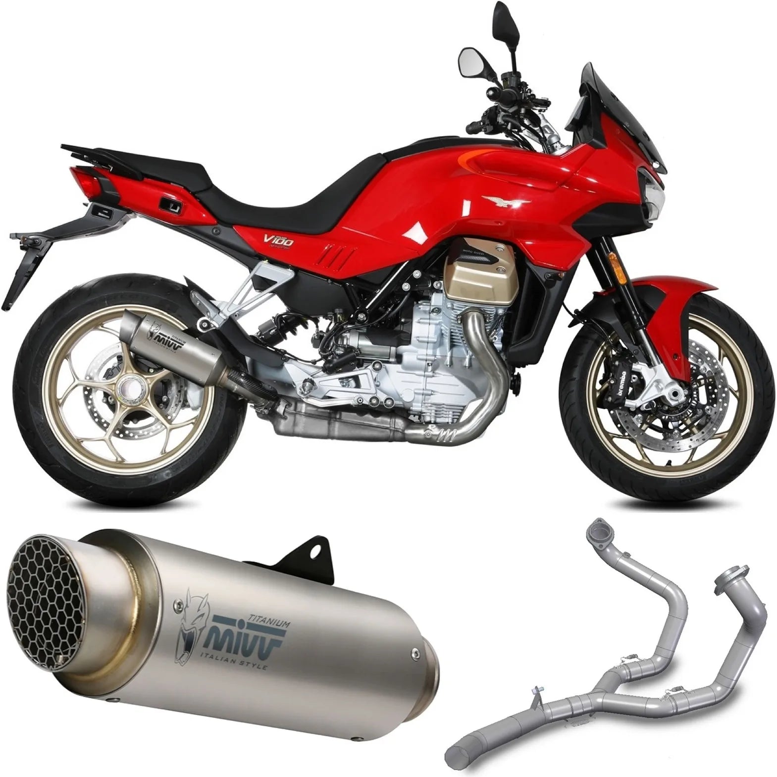 Komplette Auspuffanlage Ohne Katalysator Und Mit Geräuschzulassung Gppro Titan - Mivv Kompatibel Mit Moto Guzzi V 100 Mandello 1000 (2022-2024)