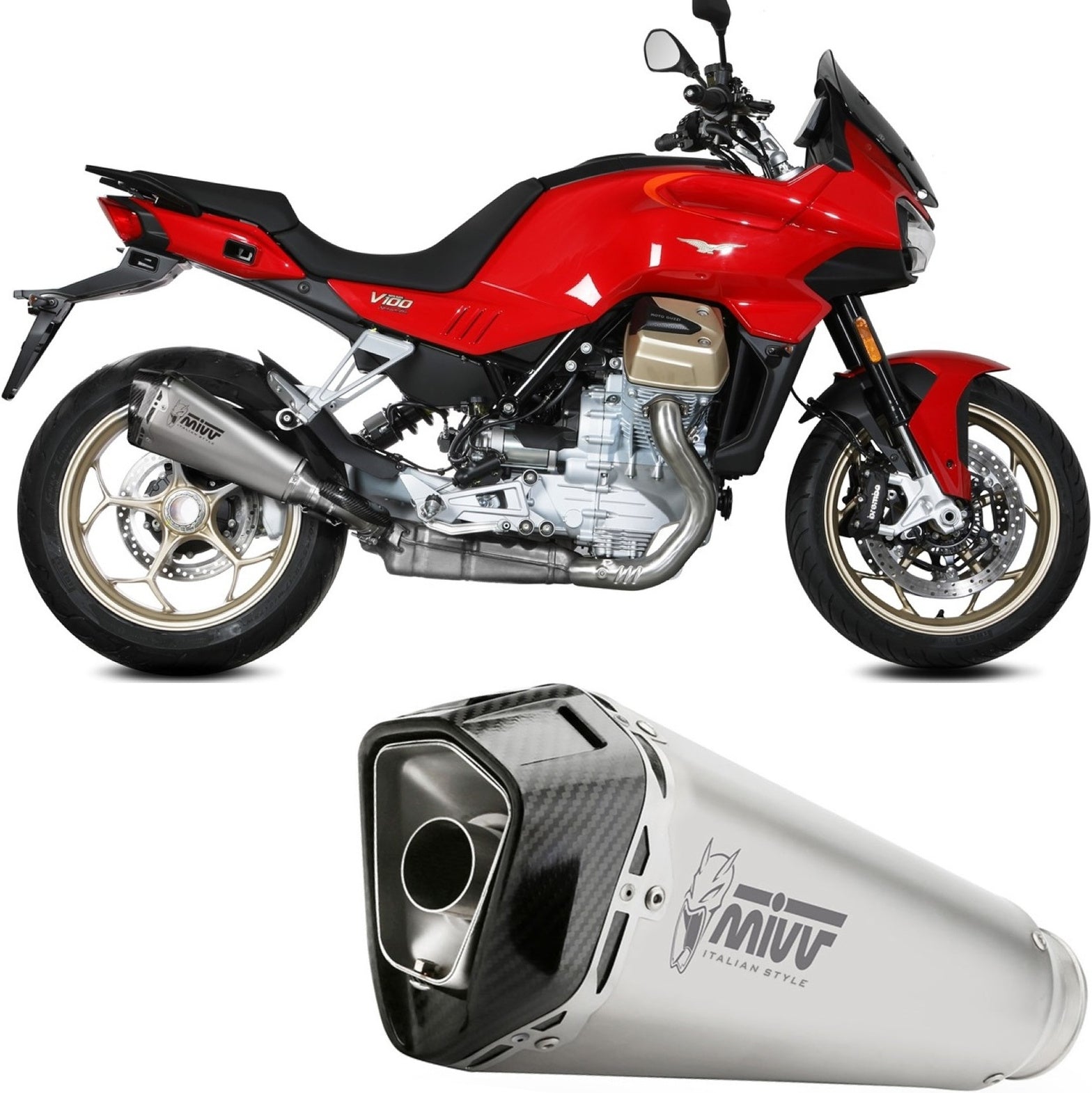 Exhaust Tip With Noise Certification Delta Race Stainless Steel Carbon - Mivv Compatible With Moto Guzzi V 100 Mandello 1000 (2022-2024)