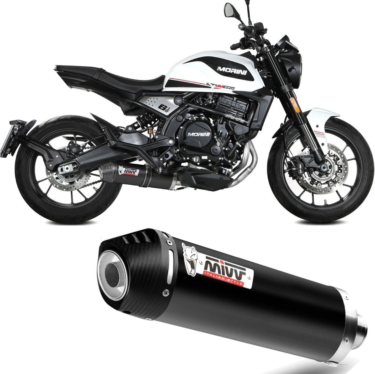 Catalytic Exhaust Tip With Sound Certification Oval Steel Black Carbon - Mivv Compatible With Moto Morini Seiemmezzo Scr 650 (2022-2024)
