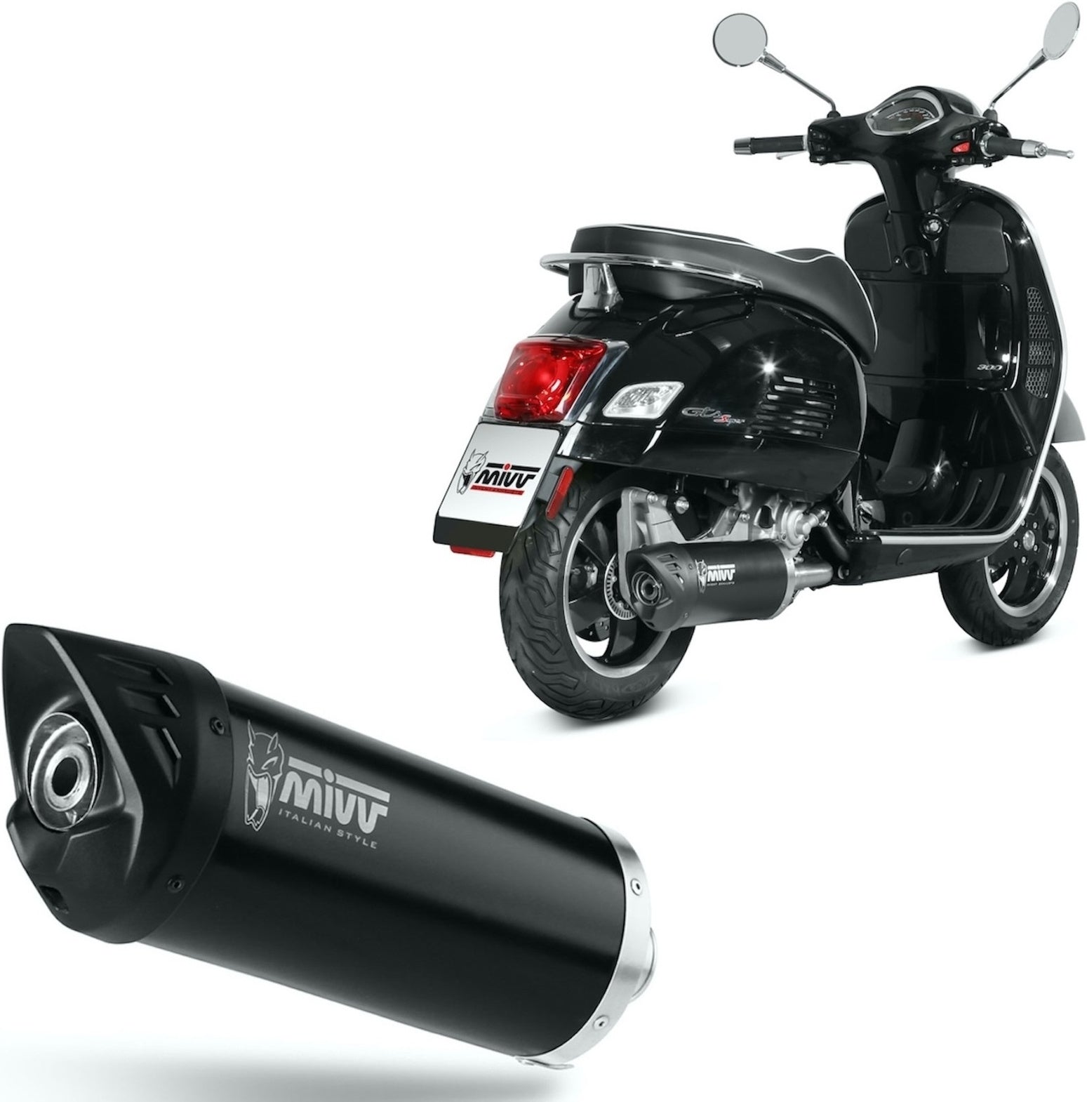 Non-Catalytic Exhaust Tip With Sound Certification Mover Steel Black - Mivv Compatible With Piaggio Vespa Gts 300 (2008-2020)