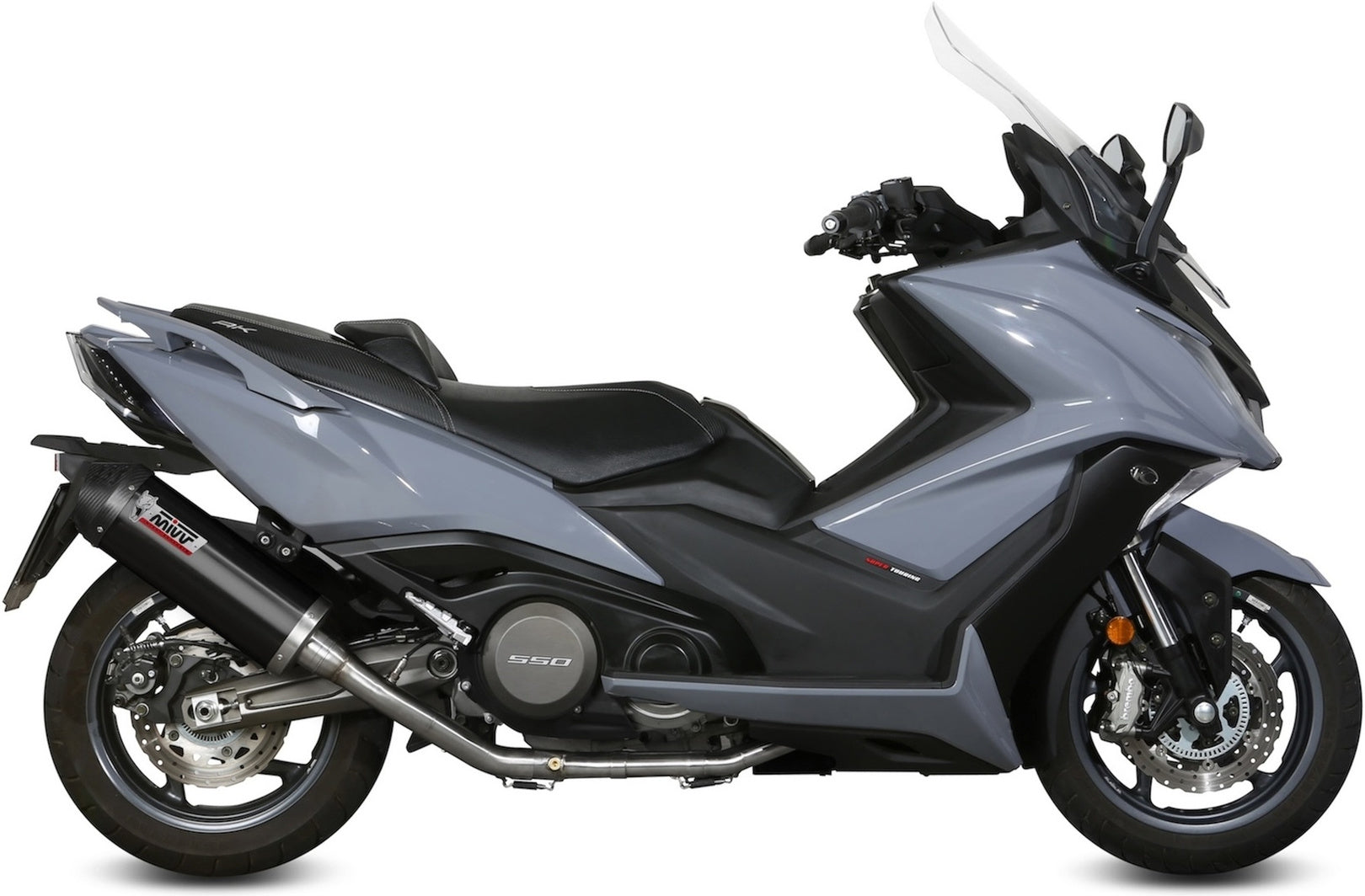 Complete Non-Catalytic Exhaust System With Sound Certification Oval Steel Black Carbon - Mivv Compatible With Kymco Ak 550 (2017-2020)