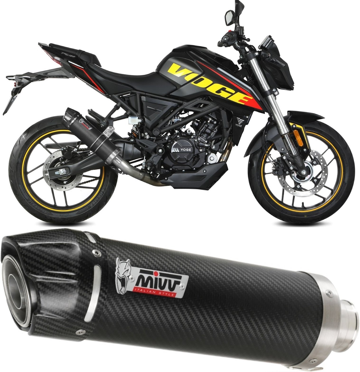 Complete Catalytic Exhaust System With Sound Certification Gp Carbon Carbon - Mivv Compatible With Voge Brivido 125R (2023-2024)