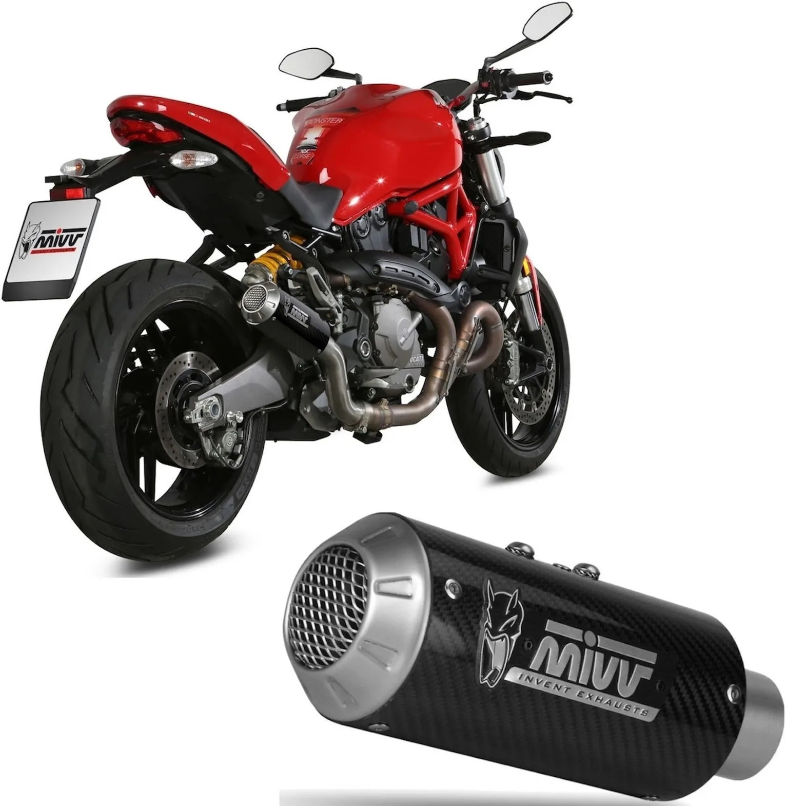 Auspuffendstück Ohne Katalysator Und Ohne Geräuschzulassung Mk3 Carbon - Mivv Kompatibel Mit Ducati Monster 821 (2018-2020)