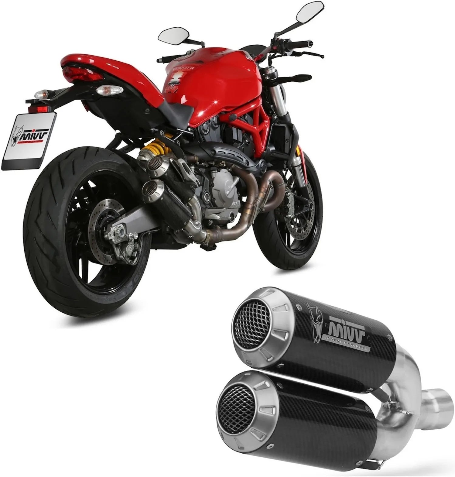 Doppelauspuffanlage Ohne Katalysator Und Ohne Geräuschzulassung Mk3 Carbon - Mivv Kompatibel Mit Ducati Monster 1200 (2017-2021)
