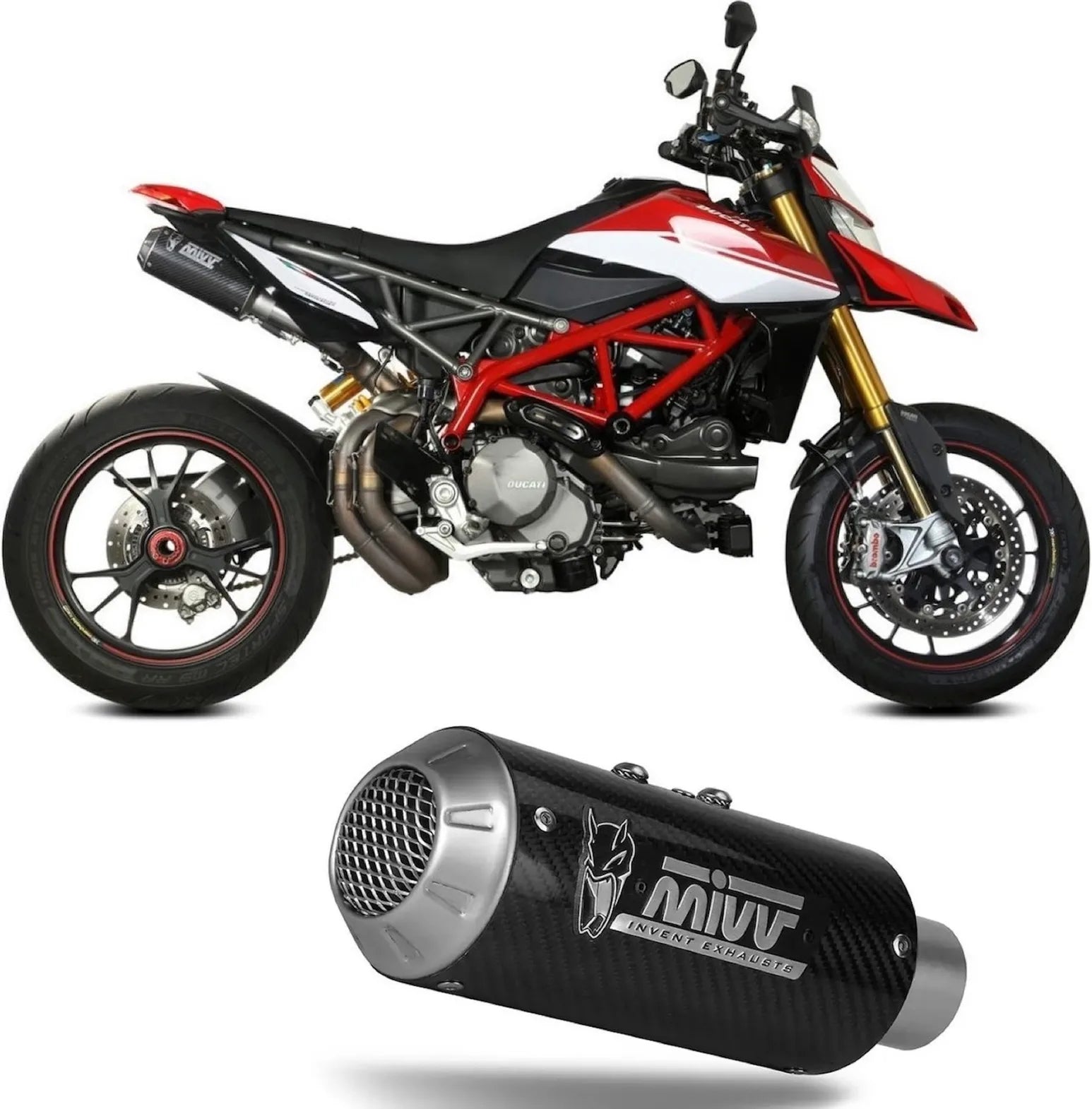 Doppelauspuffanlage Ohne Katalysator Und Ohne Geräuschzulassung Mk3 Carbon - Mivv Kompatibel Mit Ducati Hypermotard 950 - Sp - Rve (2021-2024)