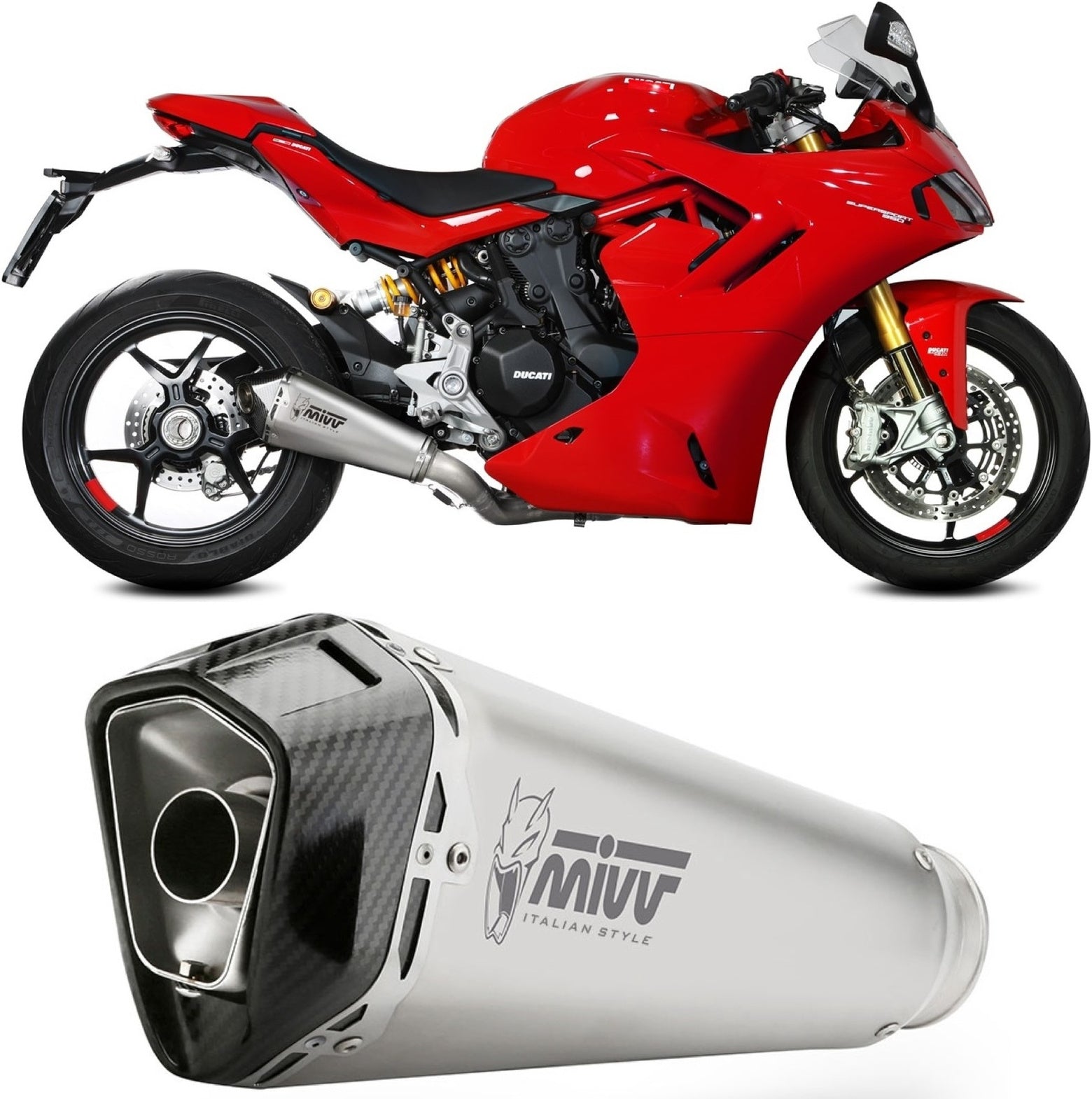Uncatalysed Exhaust System Without Sound Certification Delta Race Stainless Steel Carbon - Mivv Compatible With Ducati Supersport 950 - S (2021-2024)