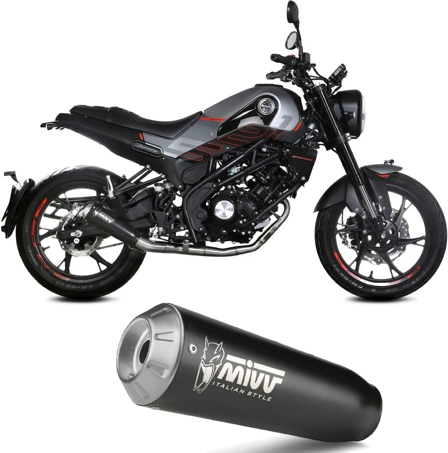 Komplette Auspuffanlage Ohne Katalysator Und Ohne Geräuschzulassung X-M1 Stahl Schwarz - Mivv Kompatibel Mit Benelli Leoncino 125 (2022-2024)