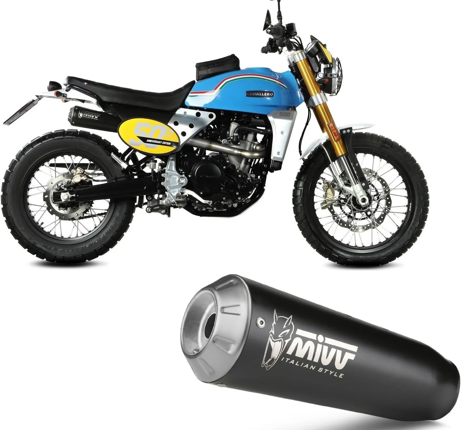 Komplette Auspuffanlage Ohne Katalysator Und Ohne Geräuschzulassung X-M1 Stahl Schwarz - Mivv Kompatibel Mit Fantic Motor Caballero 500 (2021-2024)