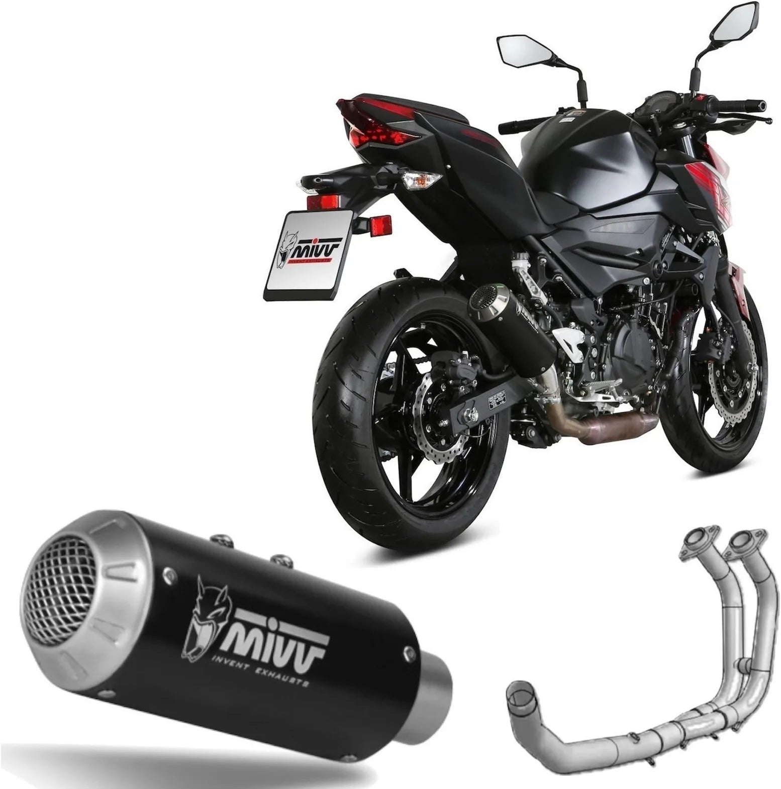 Komplette Auspuffanlage Ohne Katalysator Und Ohne Geräuschzulassung Mk3 Stahl Schwarz - Mivv Kompatibel Mit Kawasaki Z 400 (2019-2020)