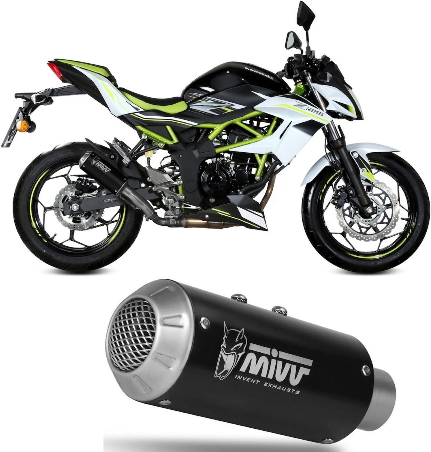 Uncatalysed Exhaust System Without Sound Certification Mk3 Steel Black - Mivv Compatible With Kawasaki Z 125 (2019-2024)