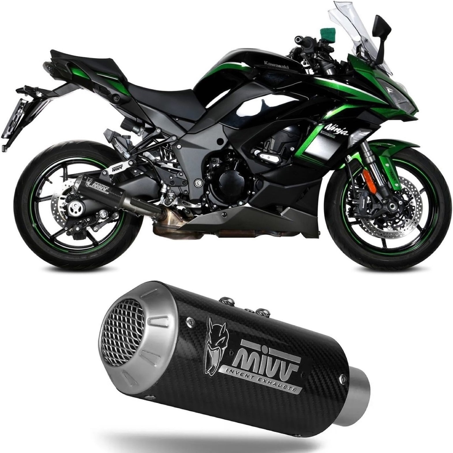Uncatalysed Exhaust System Without Sound Certification Mk3 Carbon - Mivv Compatible With Kawasaki Ninja 1000 Tourer (2020-2024)