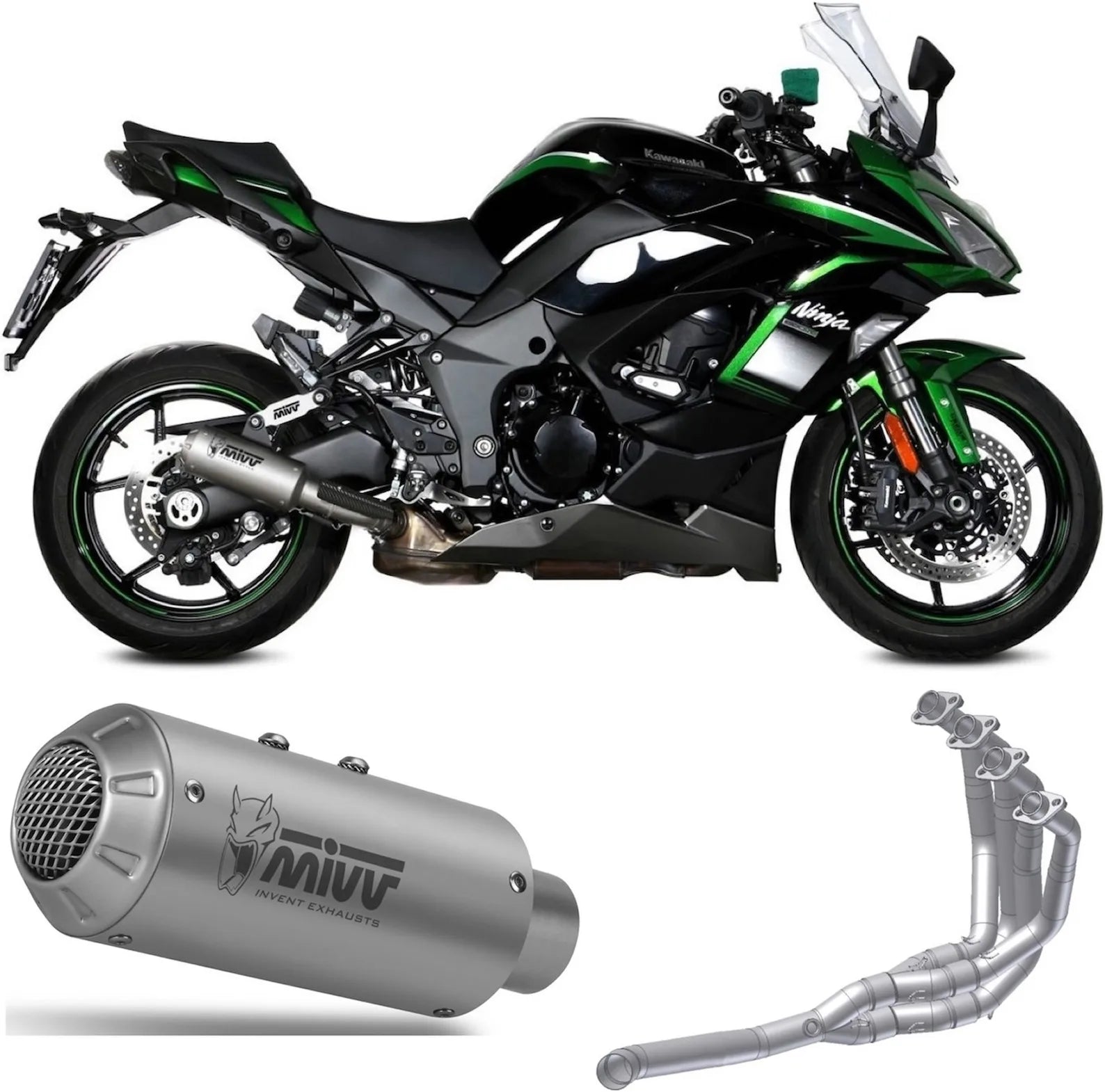 Komplette Auspuffanlage Ohne Katalysator Und Ohne Geräuschzulassung Mk3 Edelstahl - Mivv Kompatibel Mit Kawasaki Ninja 1000 Tourer (2020-2024)