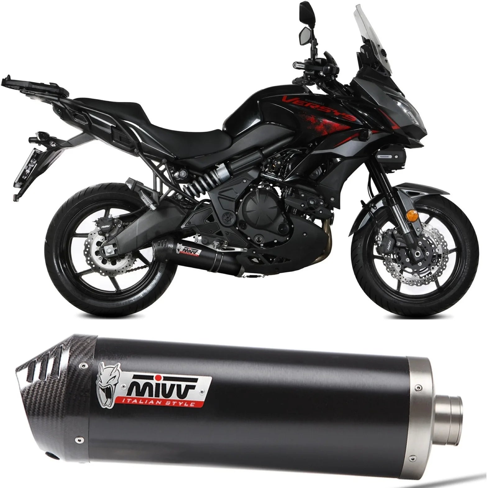 Komplette Auspuffanlage Ohne Katalysator Und Ohne Geräuschzulassung Oval Stahl Schwarz Carbon - Mivv Kompatibel Mit Kawasaki Versys 650 (2021-2023)