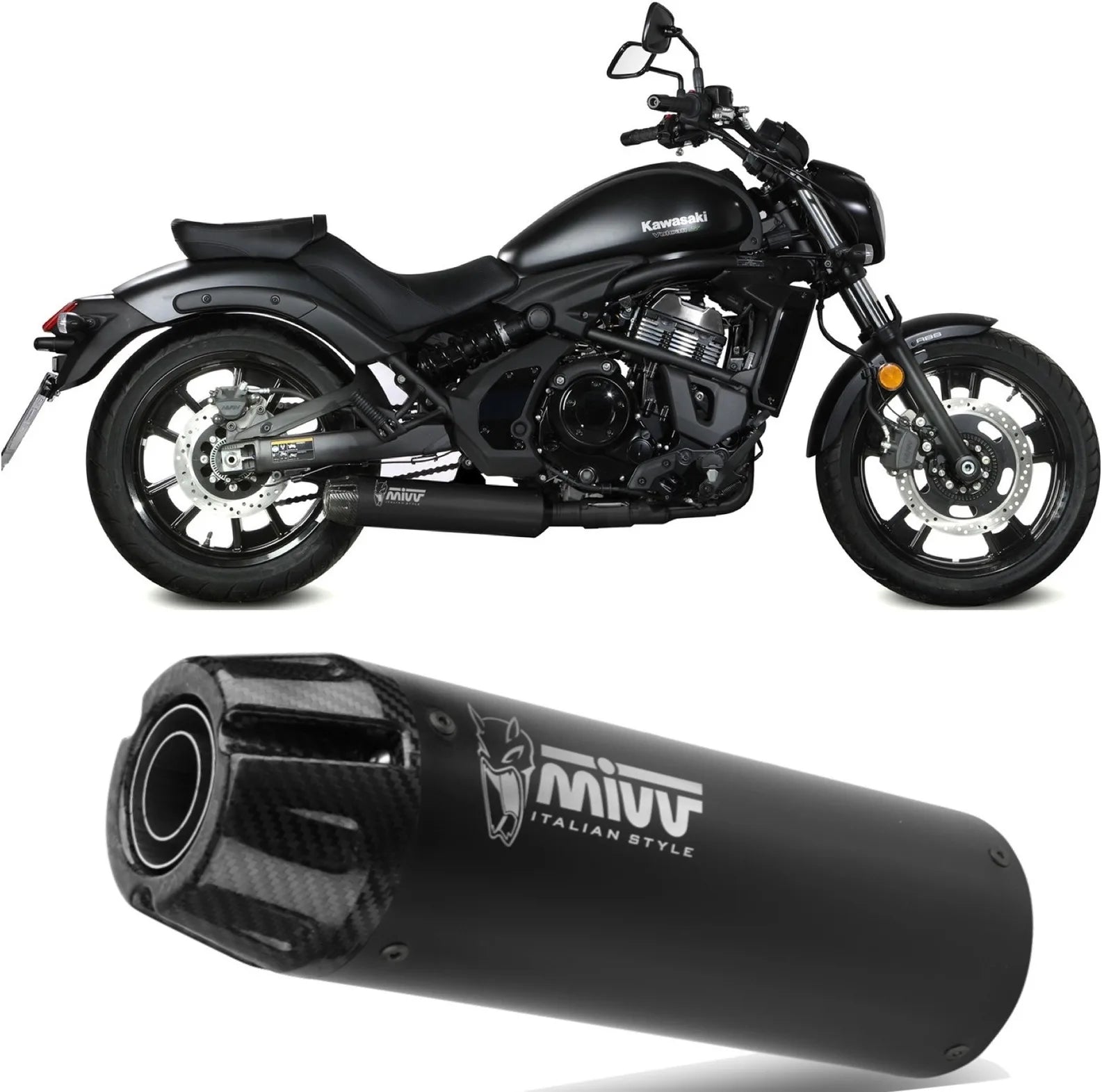 Komplette Auspuffanlage Ohne Katalysator Und Ohne Geräuschzulassung Hr-1 Stahl Schwarz Carbon - Mivv Kompatibel Mit Kawasaki Vulcan S (2017-2023)