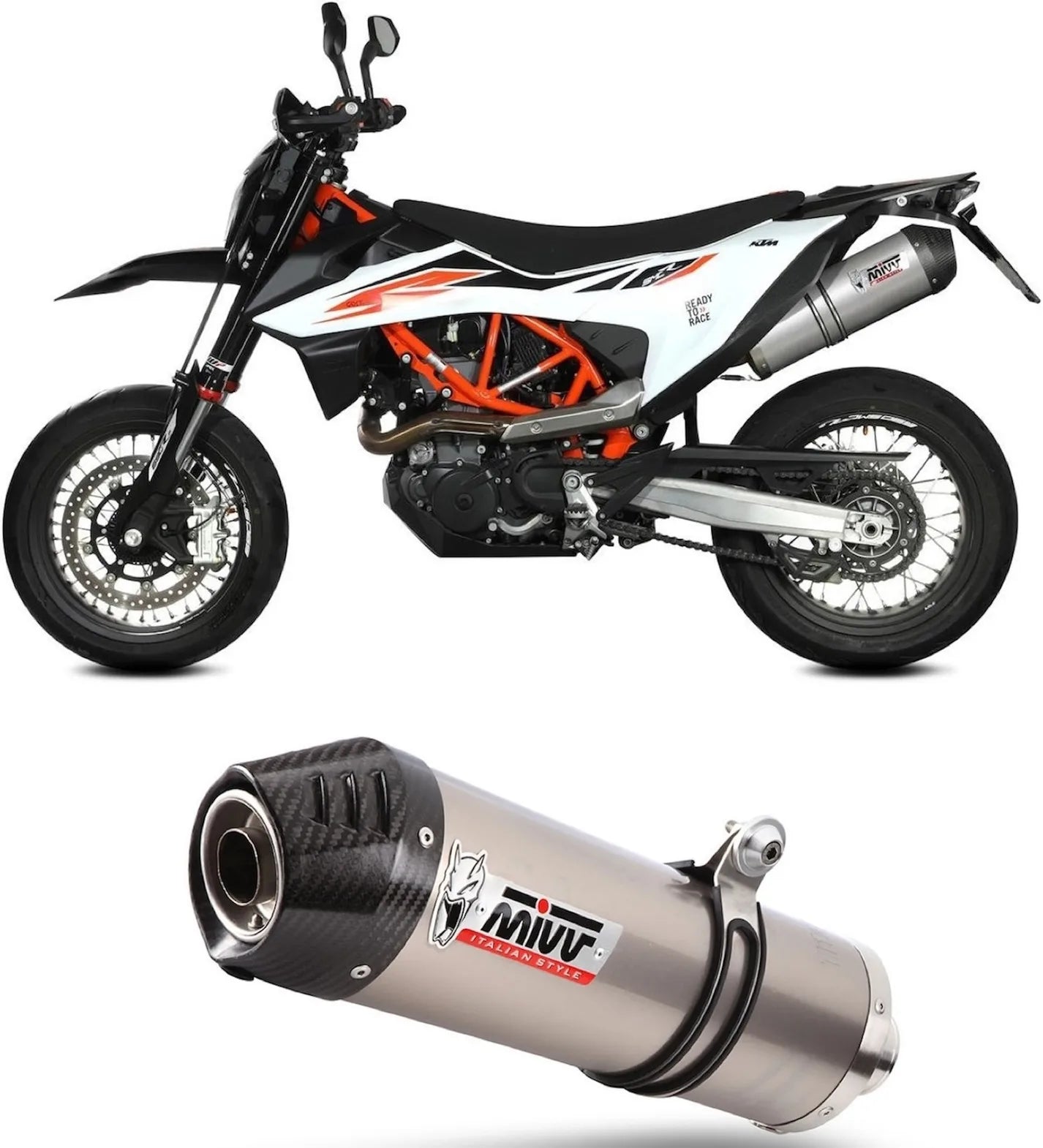 Auspuffendstück Ohne Katalysator Und Ohne Geräuschzulassung Oval Titan Carbon - Mivv Kompatibel Mit Ktm 690 Smc R (2020-2024)