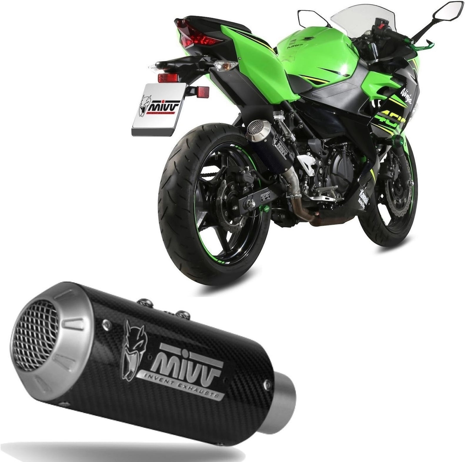 Uncatalysed Exhaust System Without Sound Certification Mk3 Carbon - Mivv Compatible With Kawasaki Z 400 (2019-2023)