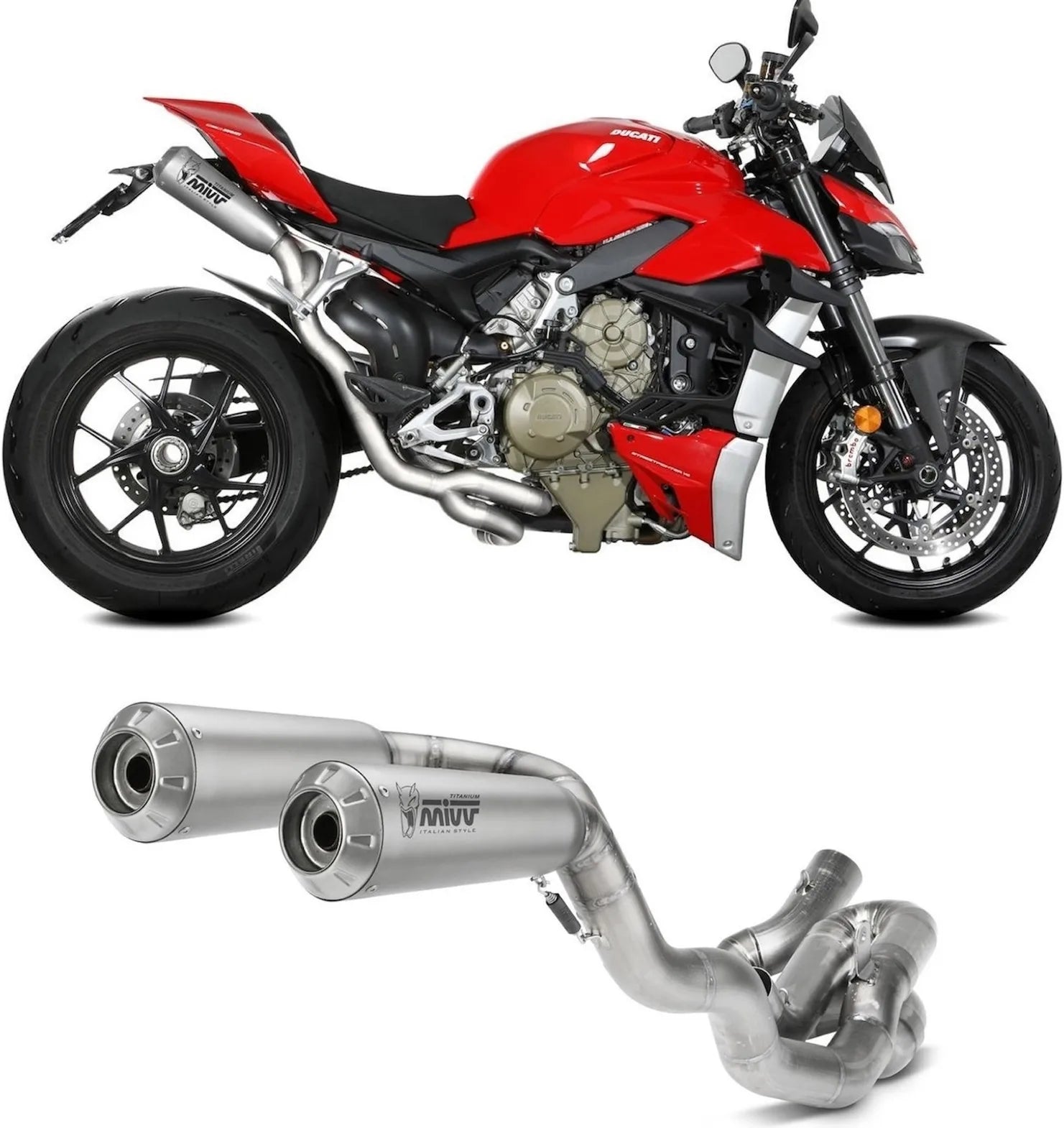Komplette Auspuffanlage Ohne Katalysator Und Ohne Geräuschzulassung X-M1 Titan - Mivv Kompatibel Mit Ducati Streetfighter V4 (2020-2022)