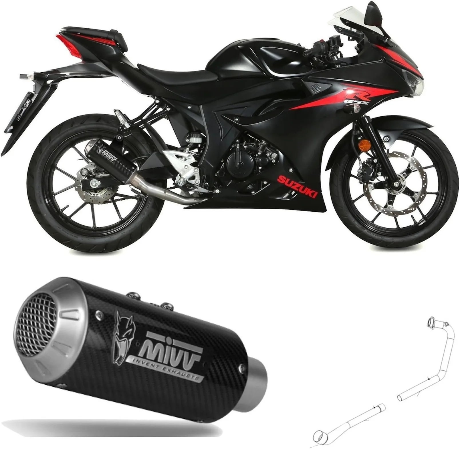 Komplette Auspuffanlage Ohne Katalysator Und Ohne Geräuschzulassung Mk3 Carbon - Mivv Kompatibel Mit Suzuki Gsx-S 125 (2017-2020)