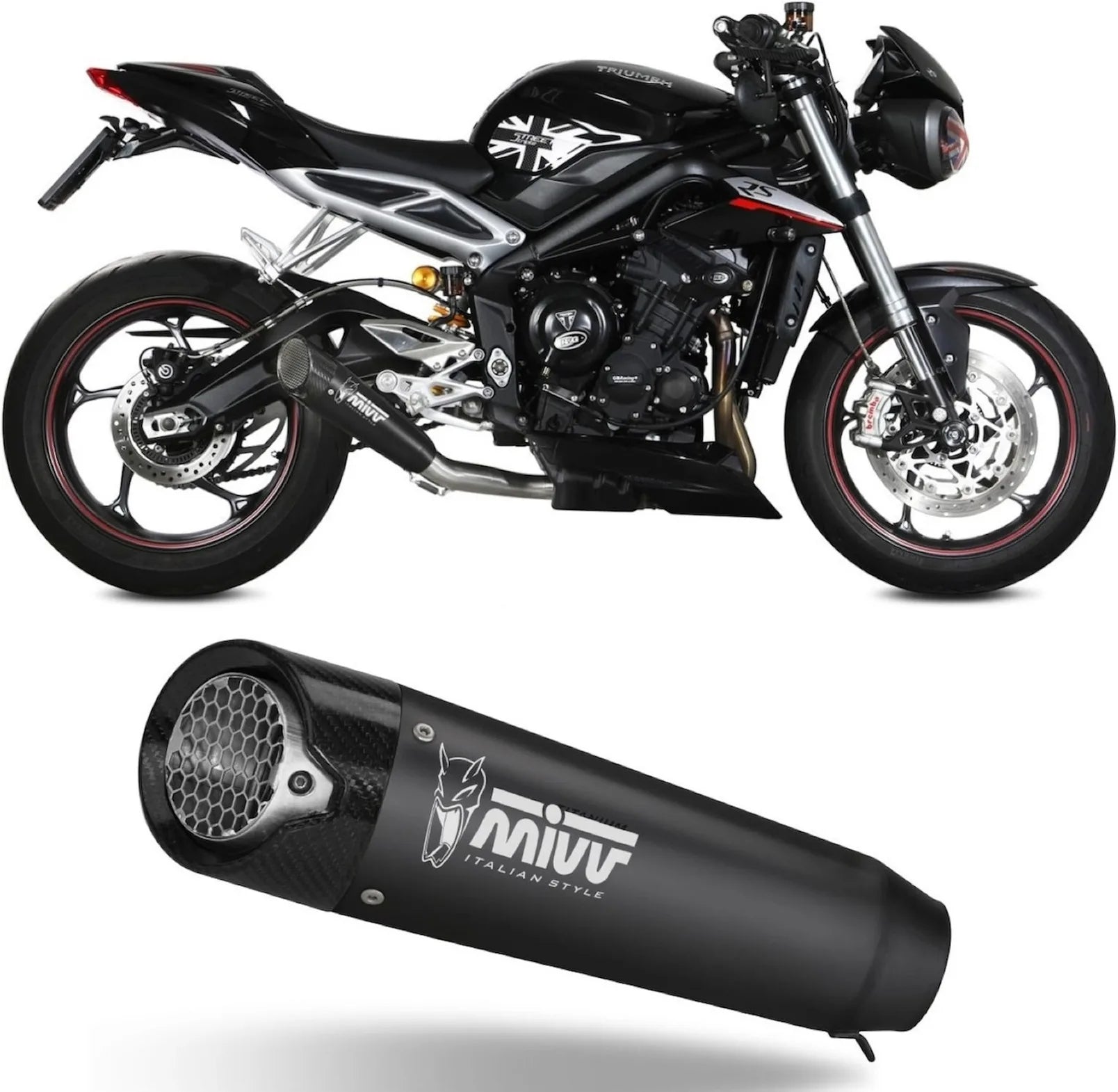 Auspuffendstück Ohne Katalysator Und Ohne Geräuschzulassung X-M5 Stahl Schwarz Carbon - Mivv Kompatibel Mit Triumph Street Triple 660 S (2017-2022)