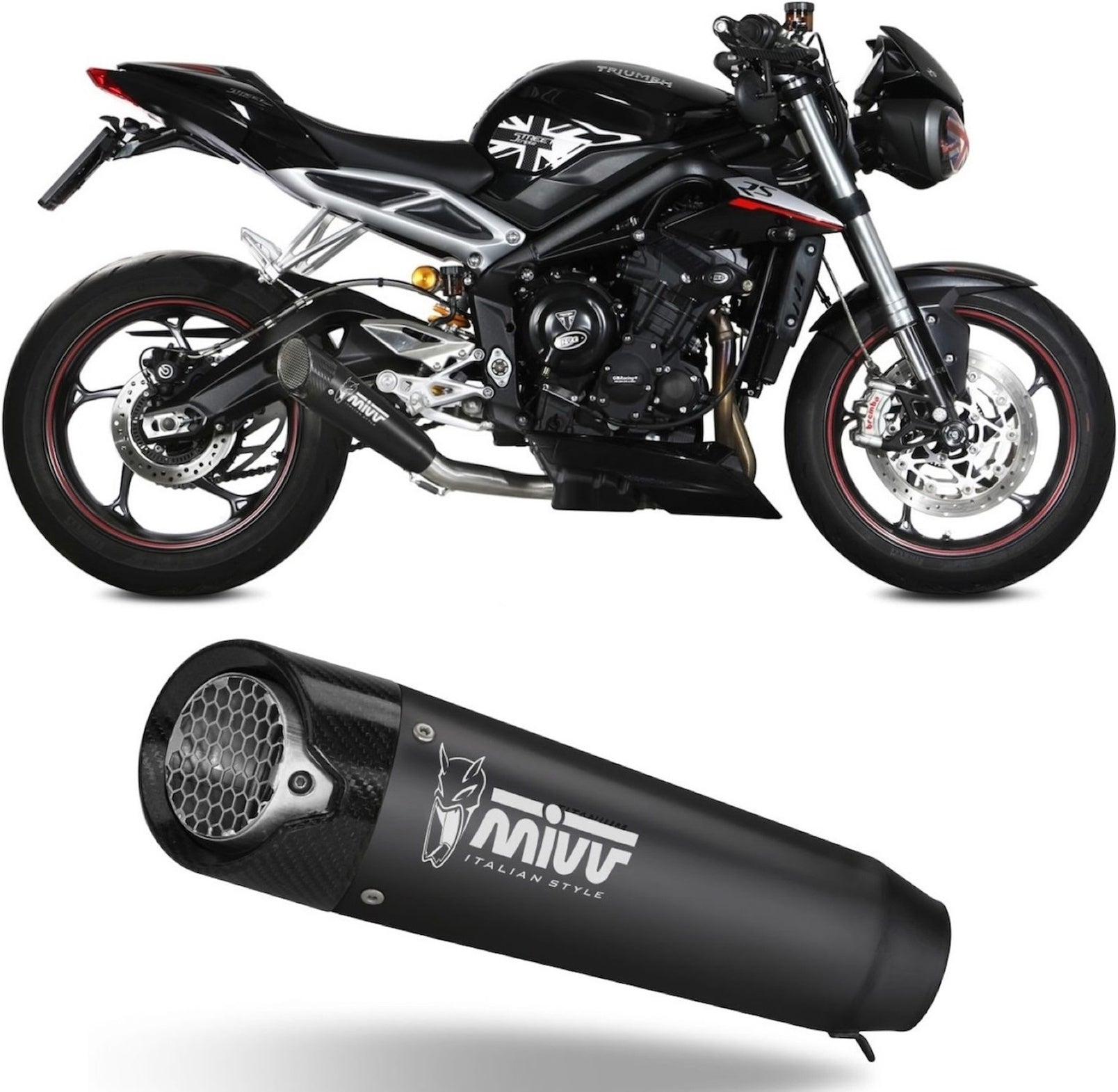 Uncatalysed Exhaust System Without Sound Certification X-M5 Steel Black Carbon - Mivv Compatible With Triumph Street Triple 765 R (2017-2022)