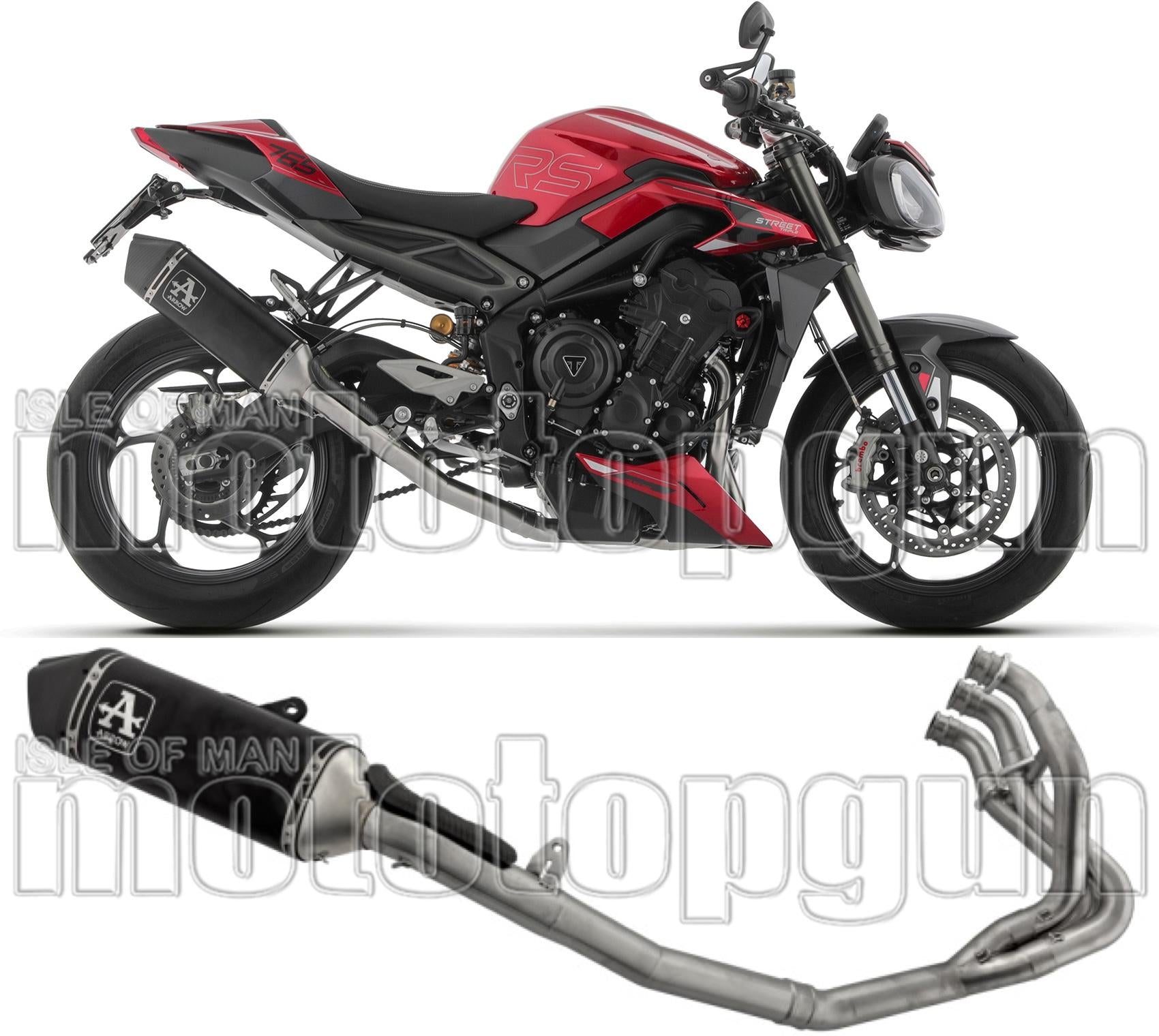 Complete Exhaust System Without Catalytic Converter And Without Sound Certification Veloce Black Aluminium Carbon - Arrow Special Parts Compatible With Triumph Street Triple 765 Rs (2023-2024)