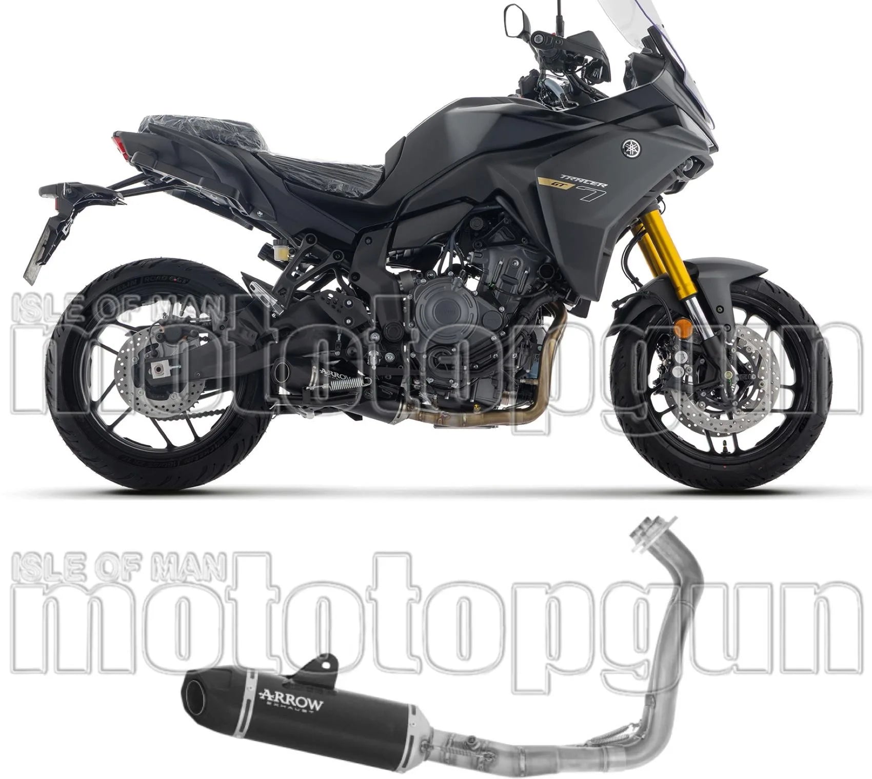 Komplette Auspuffanlage Ohne Katalysator Und Ohne Geräuschzulassung Icon Aluminium Schwarz Endkappe Carby - Arrow Special Parts Kompatibel Mit Yamaha Tracer 7 - Gt (2025-2026)