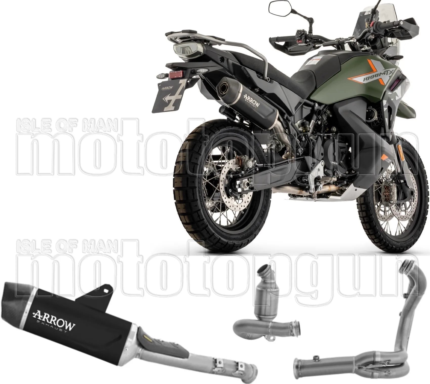 Komplette Auspuffanlage Ohne Katalysator Und Mit Geräuschzulassung Indy-Race Evo Körper Aus Alu Schwarz Und Kappe Aus Carbon - Arrow Special Parts Kompatibel Mit Cfmoto 1000 Mt-X (2026)