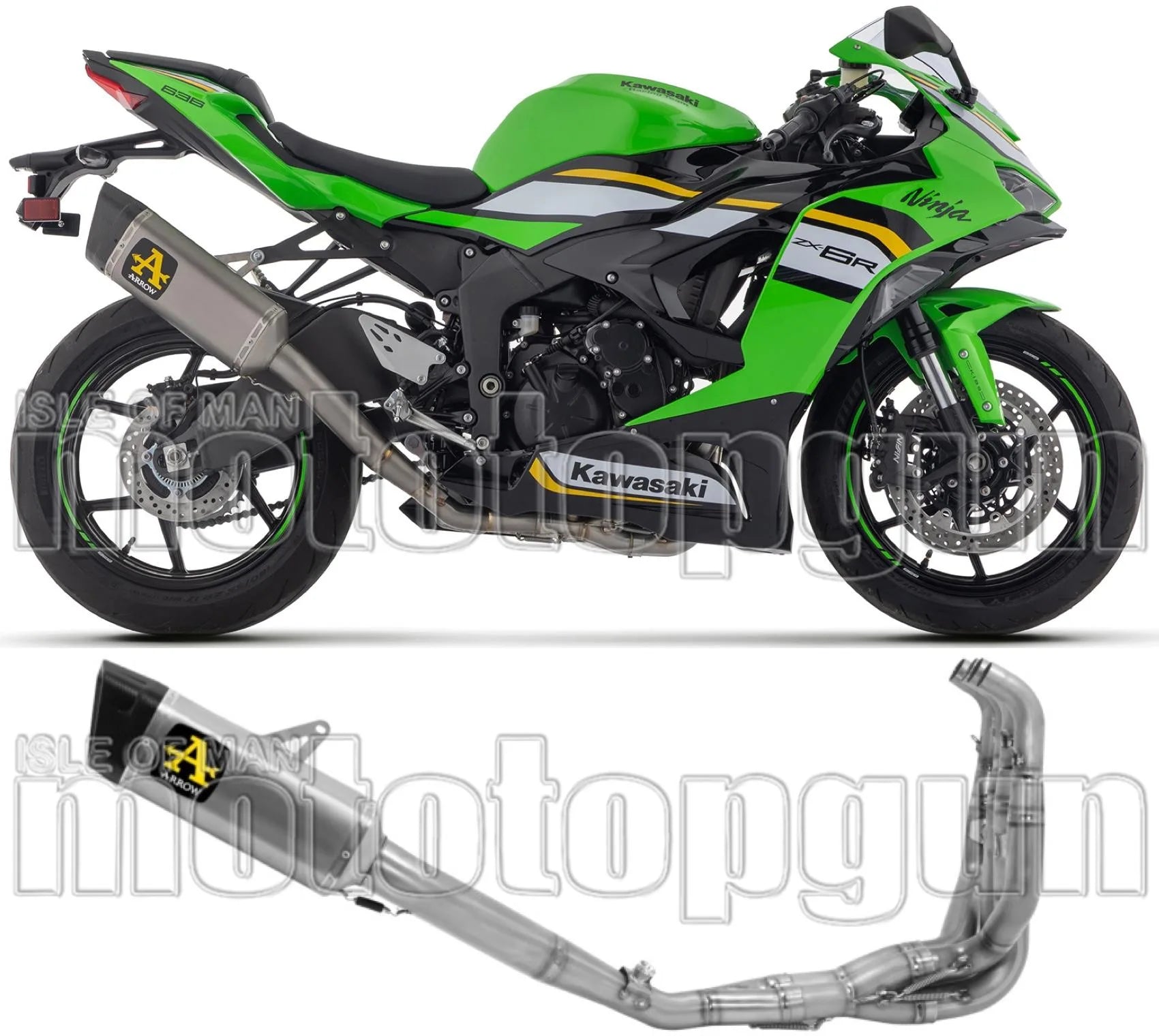 Komplette Auspuffanlage Ohne Katalysator Und Ohne Geräuschzulassung Pista Competition Evo Full Titan Endkappe Carby - Arrow Special Parts Kompatibel Mit Kawasaki Zx 6R 636 (2024-2026)