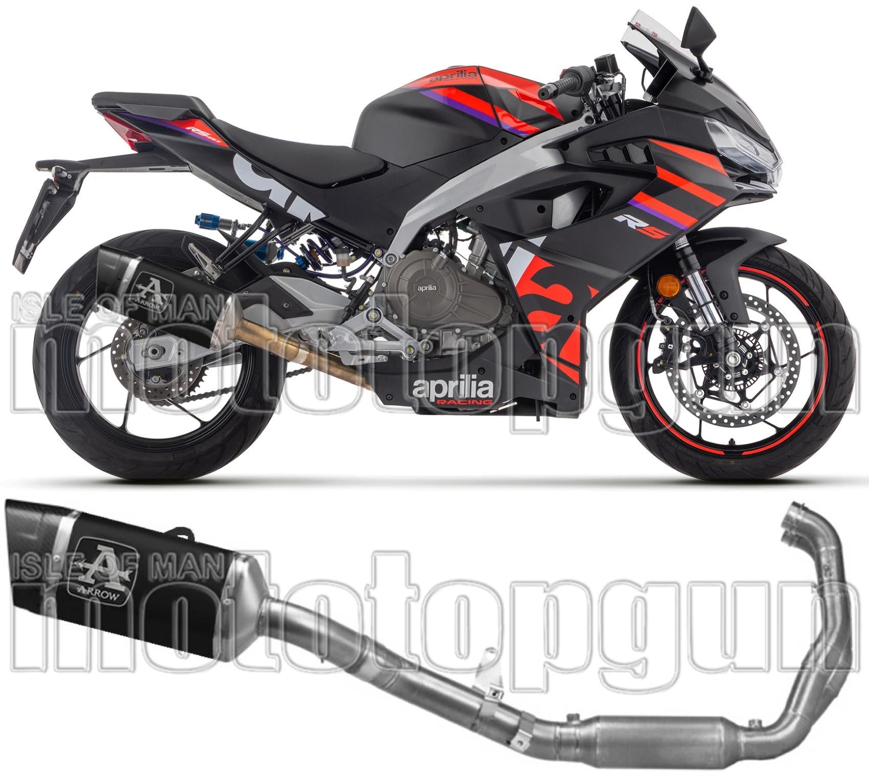 Complete Exhaust System Without Catalytic Converter And Without Sound Certification Pista Black Titanium Carbon - Arrow Special Parts Compatible With Aprilia Rs 457 (2024-2025)
