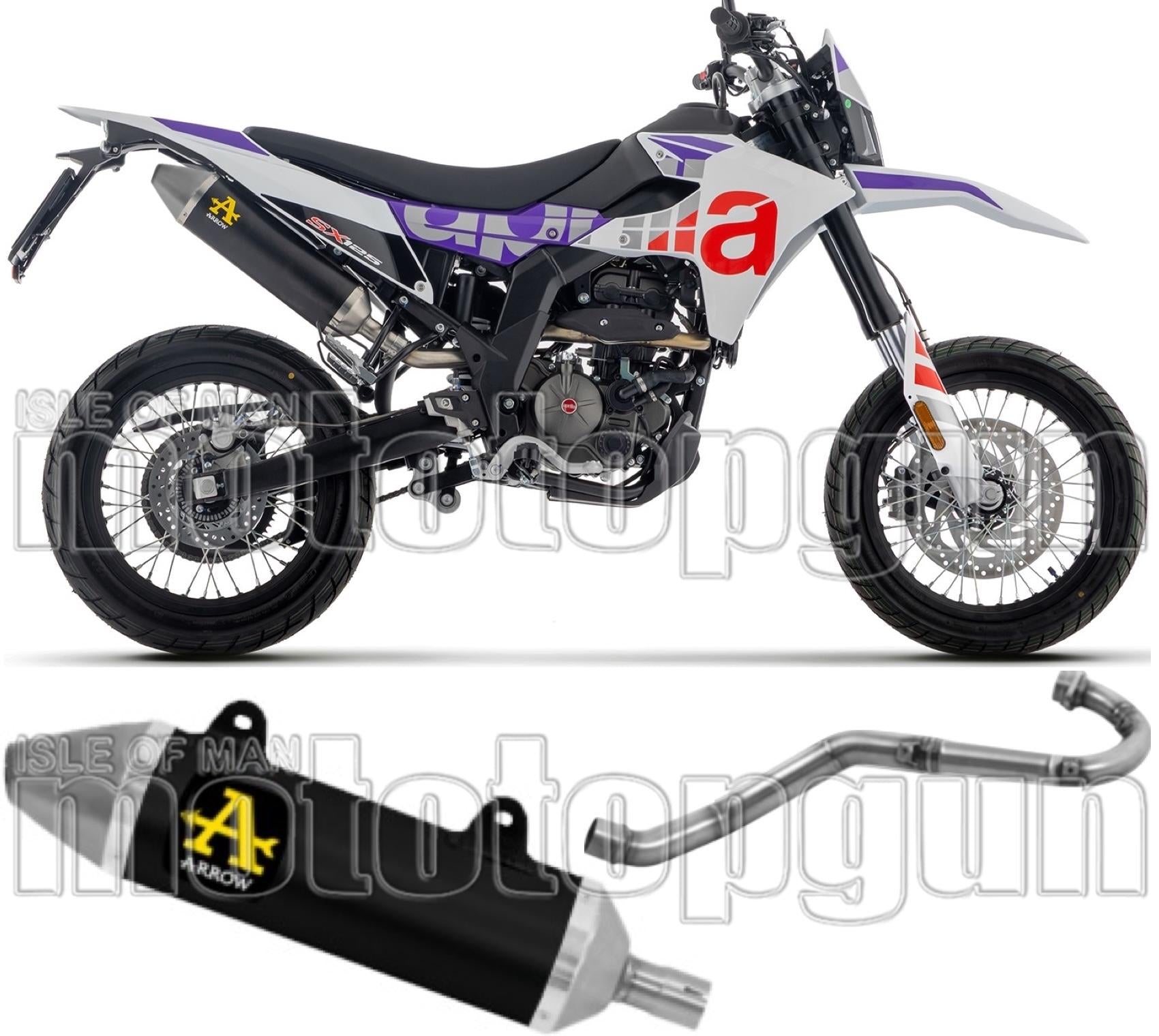 Complete Exhaust System Without Catalytic Converter And Without Sound Certification Thunder Black Aluminium Steel End Cap - Arrow Special Parts Compatible With Aprilia Rx - Sx 125 (2025-2026)