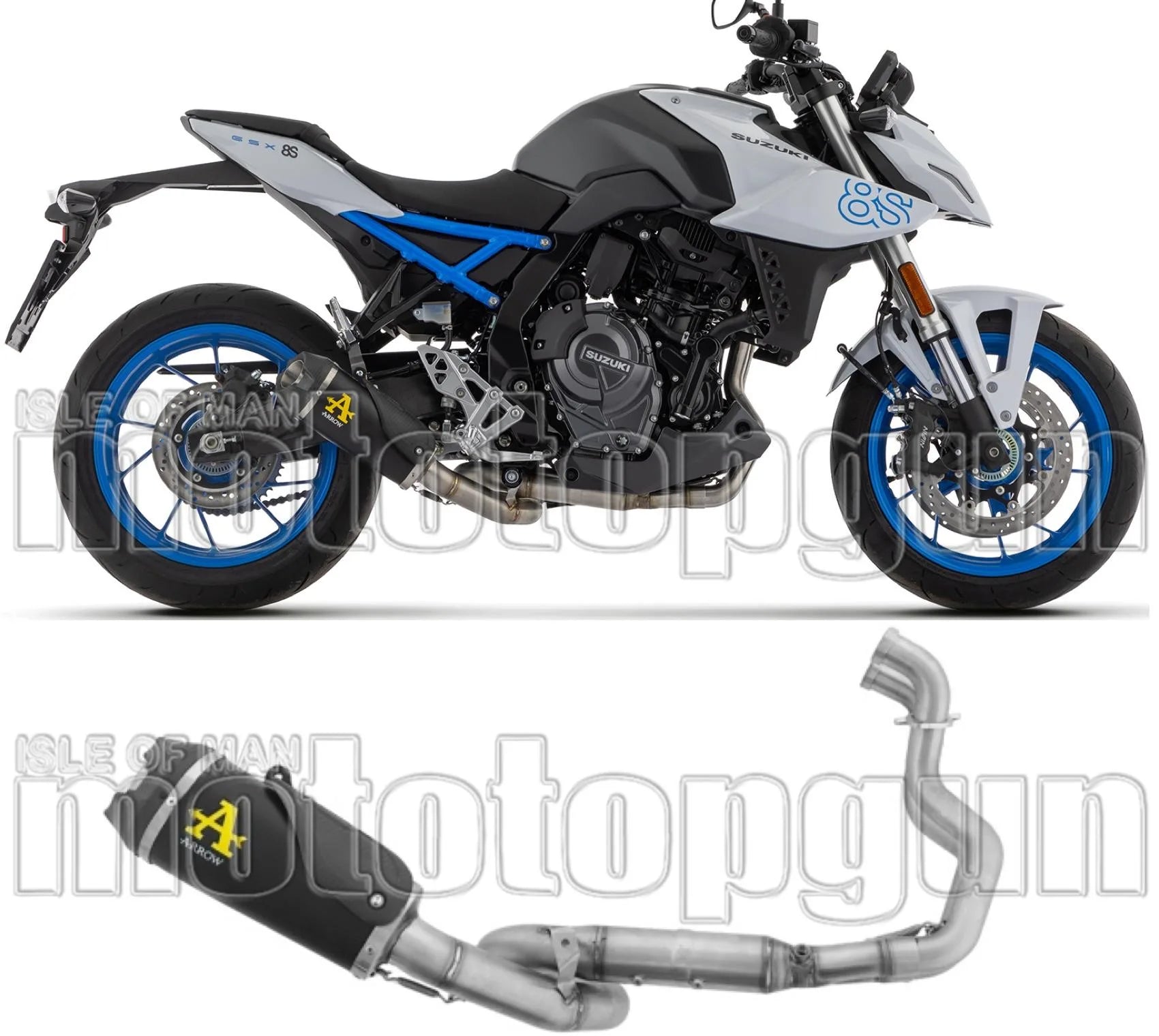 Komplette Auspuffanlage Ohne Katalysator Und Ohne Geräuschzulassung Works Edelstahl Schwarz Endkappe Carby - Arrow Special Parts Kompatibel Mit Suzuki Gsx 8R (2024-2026)
