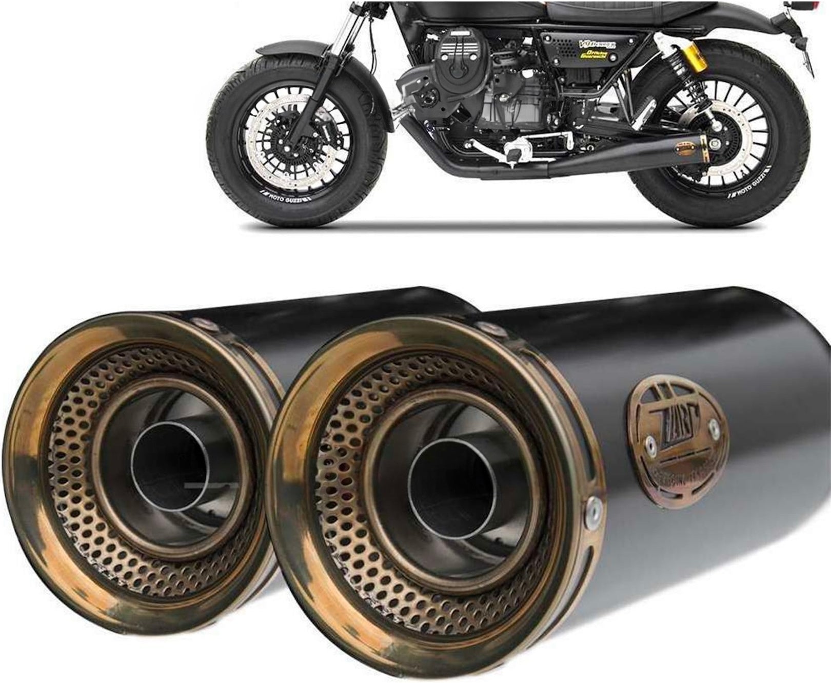 Exhaust Tip Without Sound Certification Slim Steel Black Endcap Bronze - Zard Compatible With Moto Guzzi V9 Bobber (2016-2019)