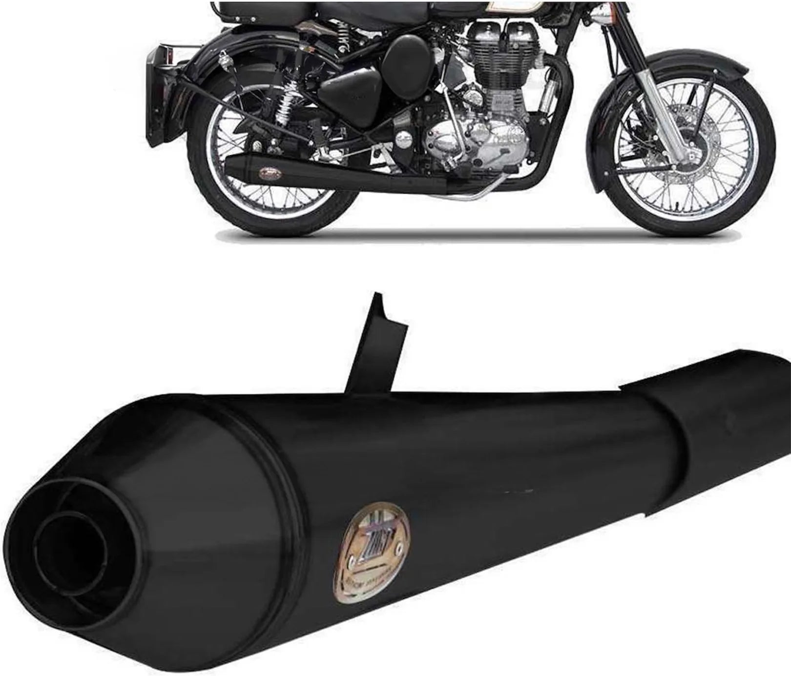 Auspuffendrohr Ohne Geräuschzulassung Conical Edelsthal Schwarz - Zard Kompatibel Mit Royal Enfield Bullet 350 (2006-2009)