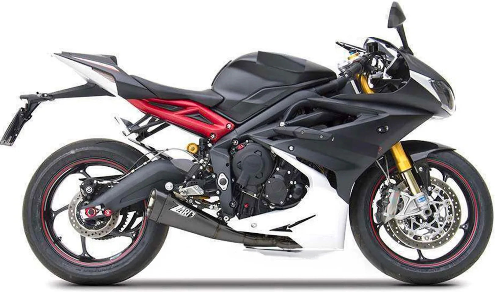 Komplette Auspuffanlage Ohne Katalysator Und Ohne Geräuschzulassung Short Edelsthal Schwarz Endkappe Carbon - Zard Kompatibel Mit Triumph Daytona 675 (2013-2016)