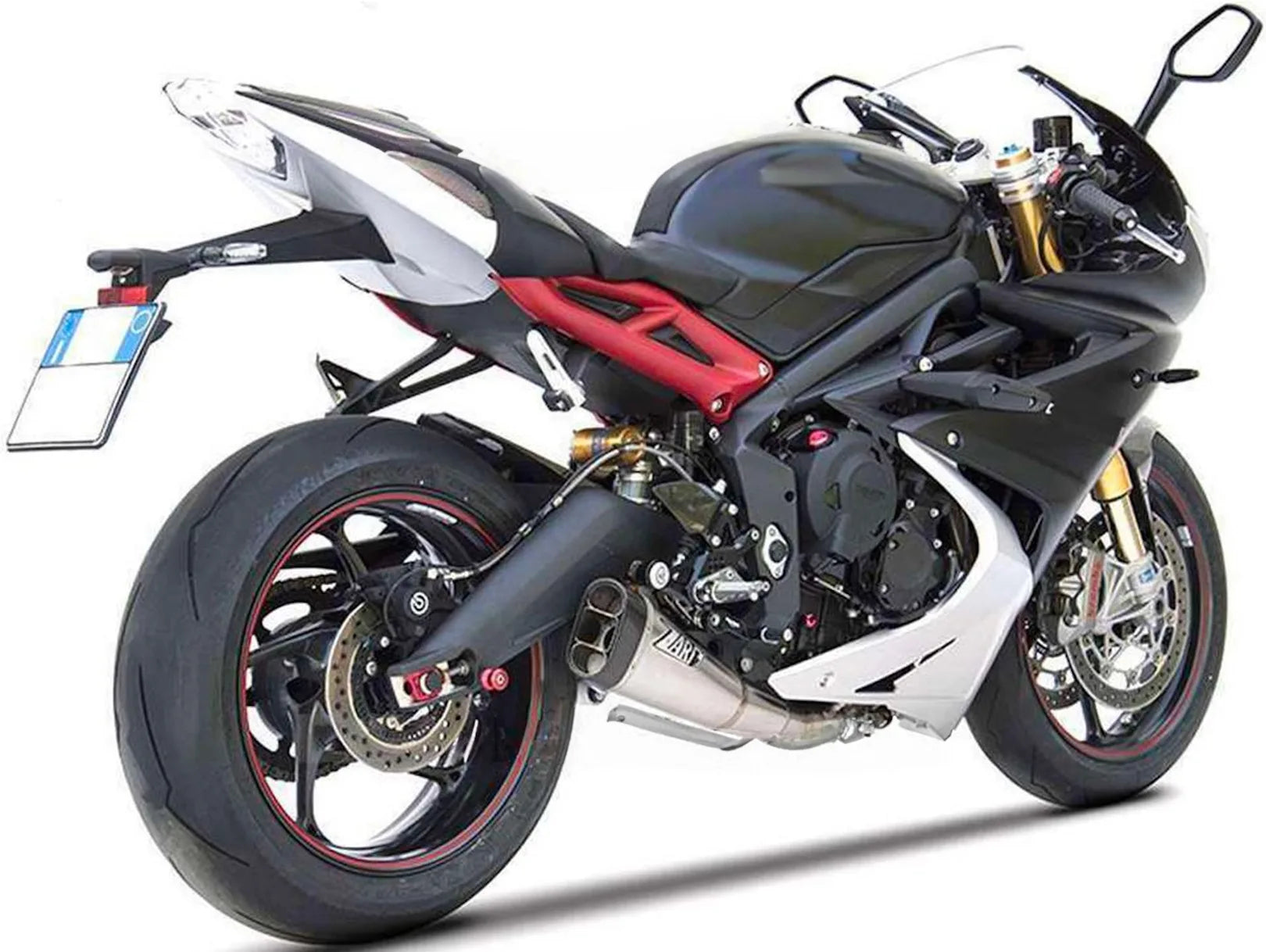 Komplette Auspuffanlage Ohne Katalysator Und Ohne Geräuschzulassung Short Edelsthal Endkappe Carbon - Zard Kompatibel Mit Triumph Daytona 675 (2013-2016)