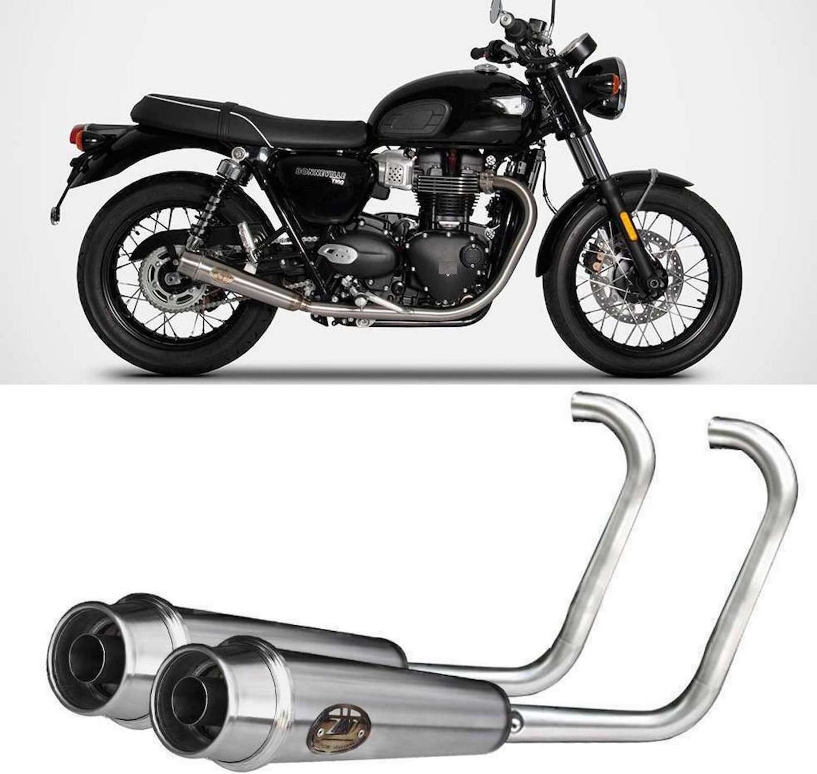 Complete Exhaust System Without Catalytic Converter And Without Sound Certification Back Stainless Steel Polish - Zard Compatible With Triumph Bonneville T100 (2017-2023)